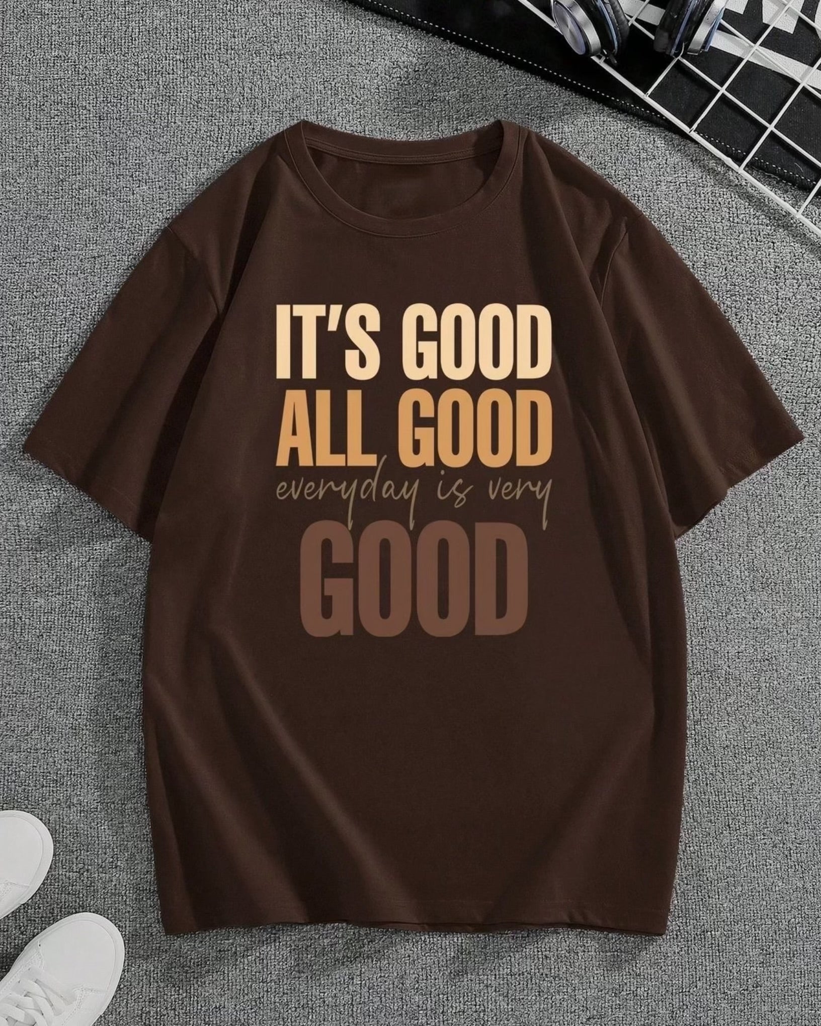 Its Good Graphic Drop Shoulder Oversized T-shirt Brown