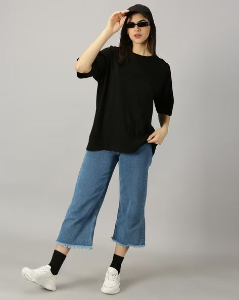 Womens Basic Oversized Drop Shoulder Tee Black