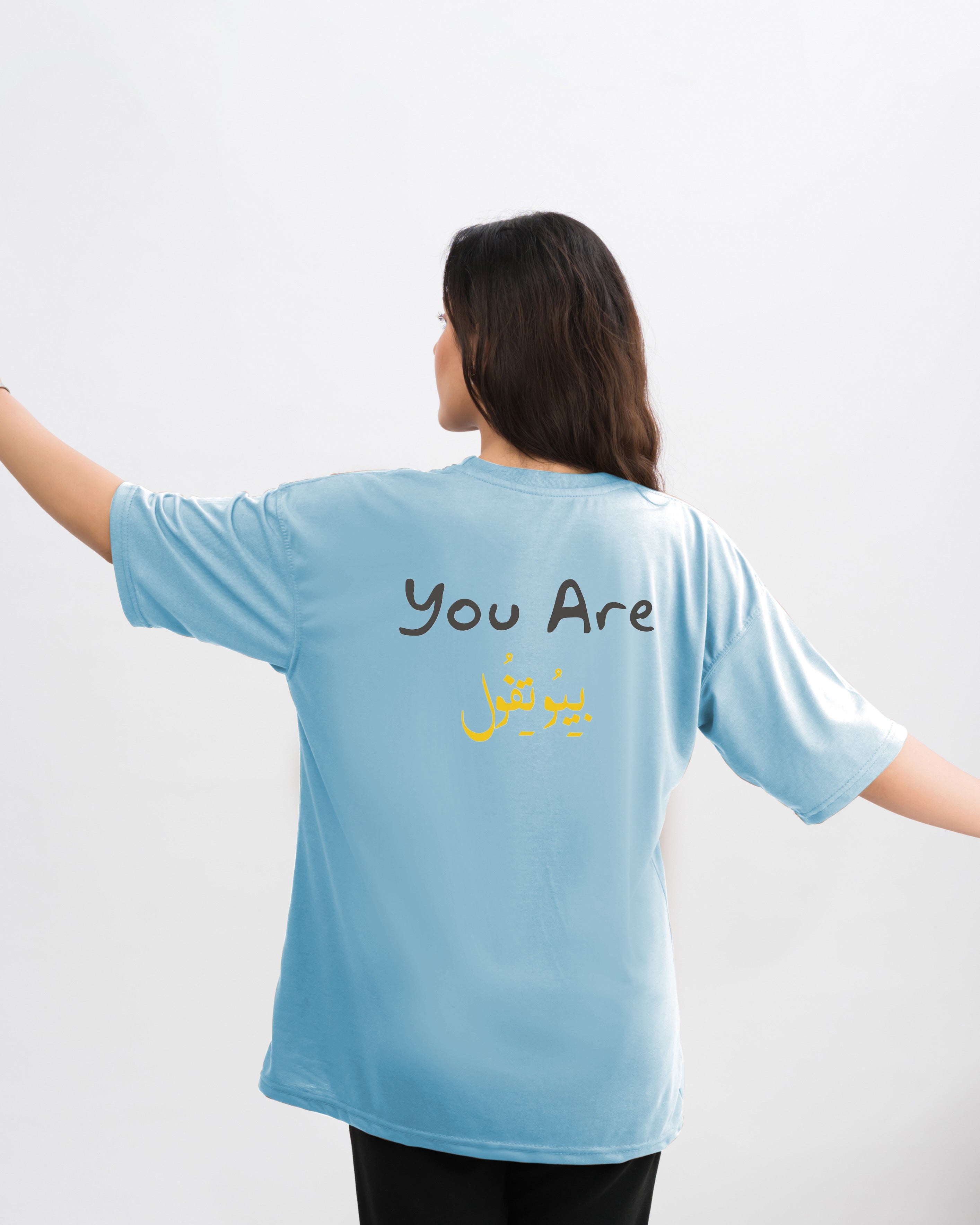 You Are بیوٹیفُل Graphic Drop Shoulder Oversized Tee Blue