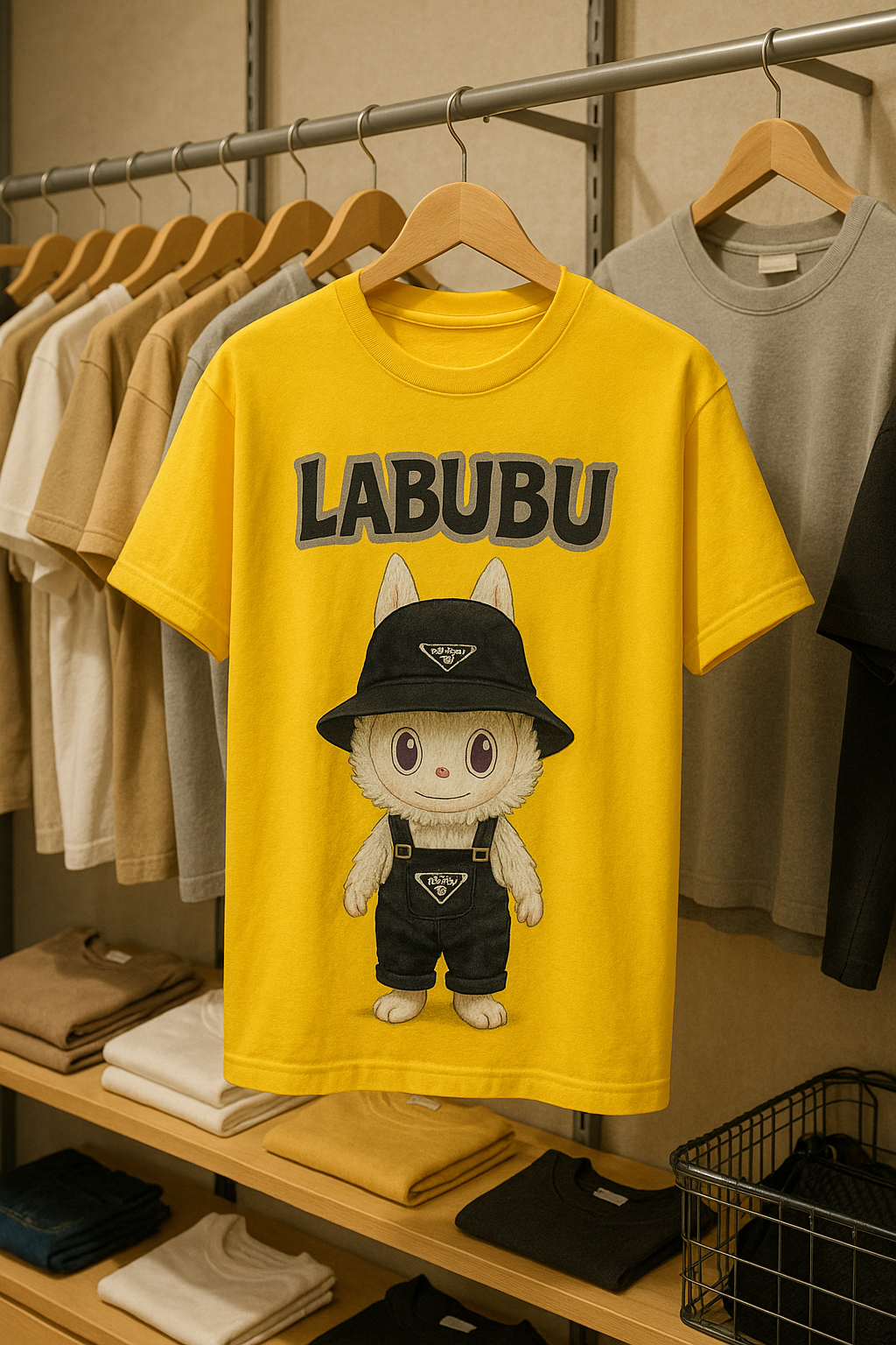 Labubu Graphic Drop Shoulder Oversized Tee Yellow