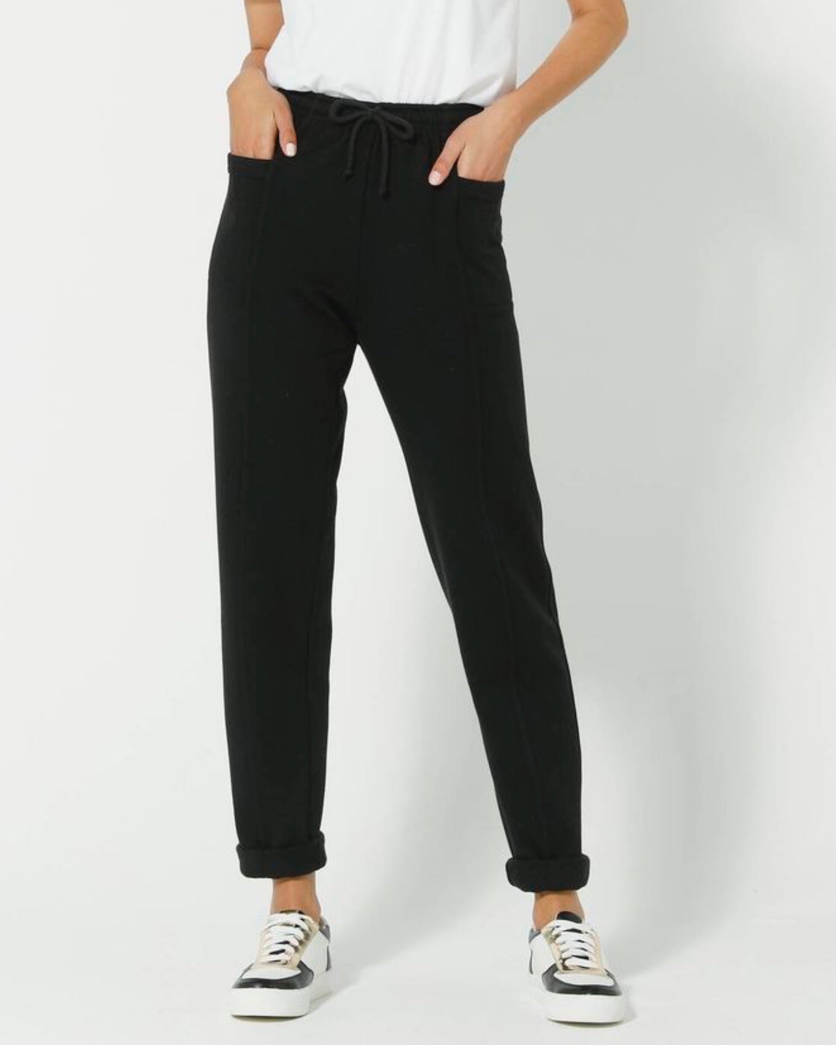 High Waist Front Pocket Fleece Jogger Sweatpant Black