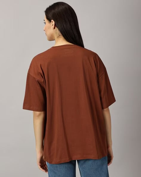 Womens Basic Oversized Drop Shoulder Tee Brownie