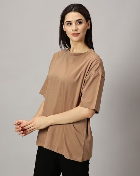 Womens Basic Oversized Drop Shoulder Tee Coffee