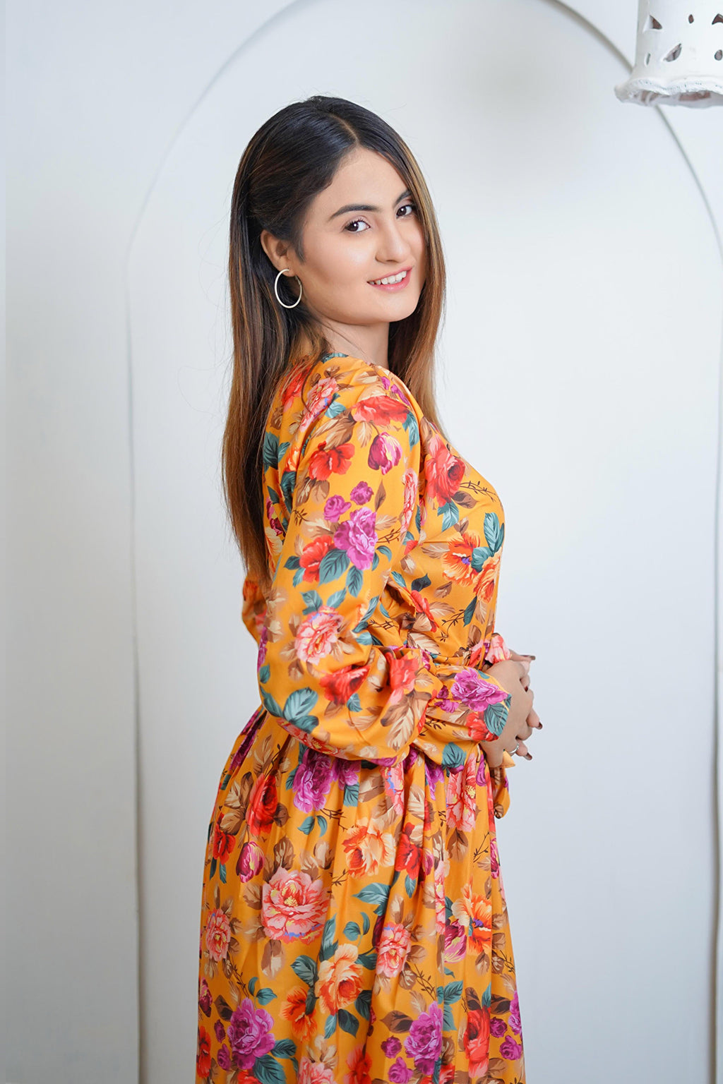 Orange Lily Floral Printed Lawn Maxi Dress