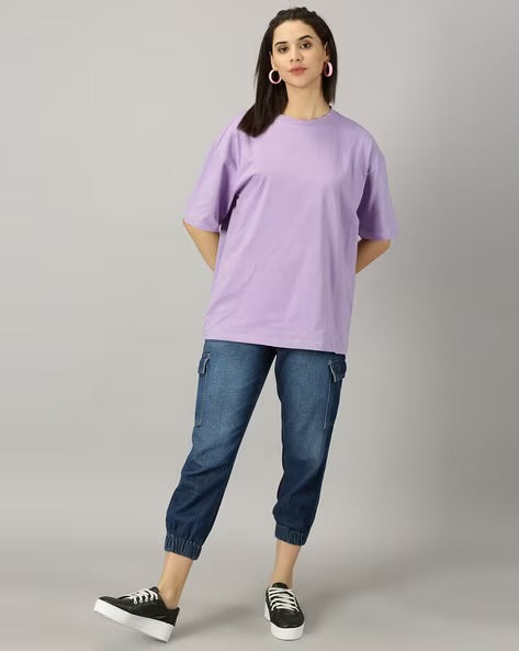 Womens Basic Oversized Drop Shoulder Tee Lavender
