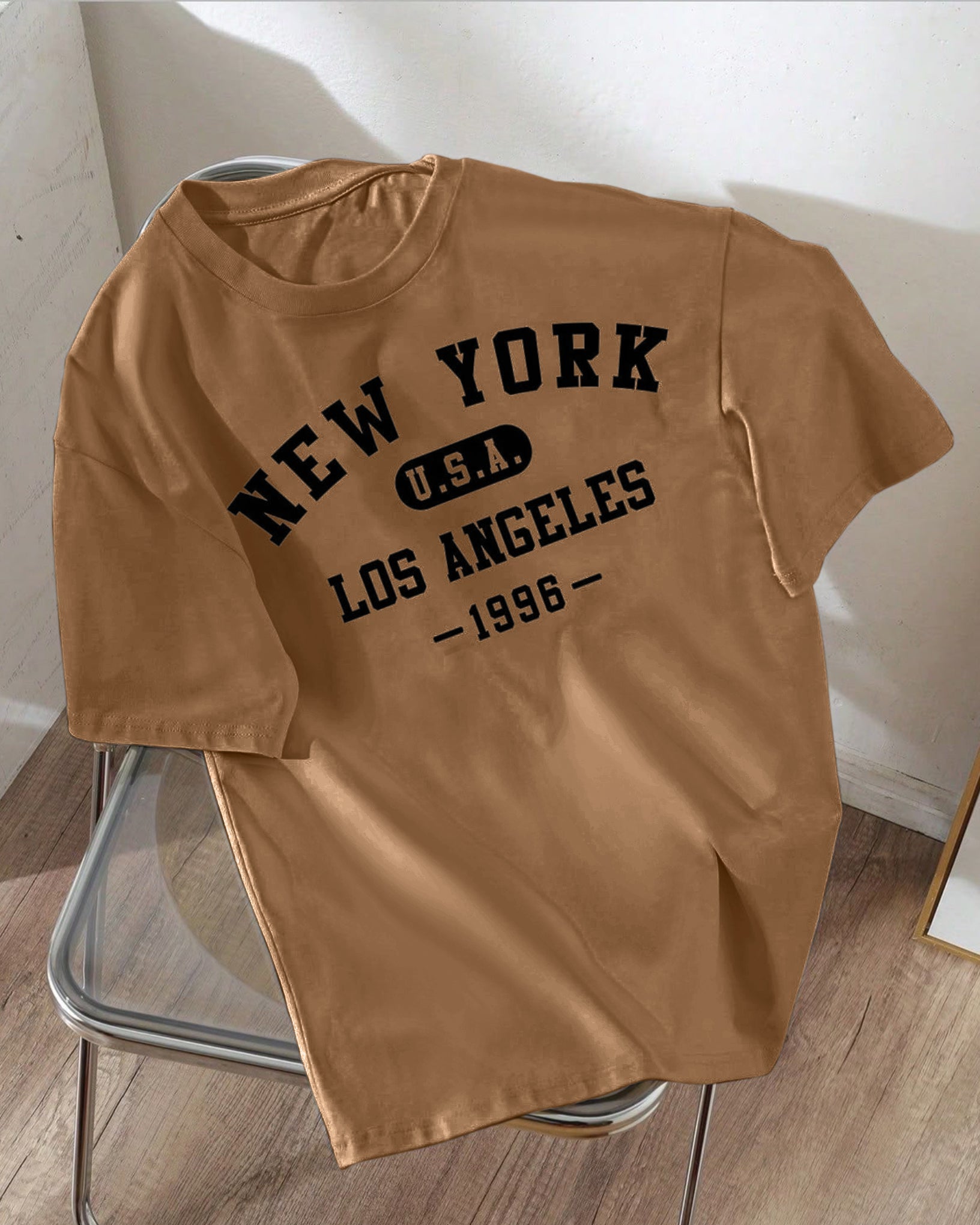 New York Graphic Drop Shoulder Oversized T-shirt Coffee