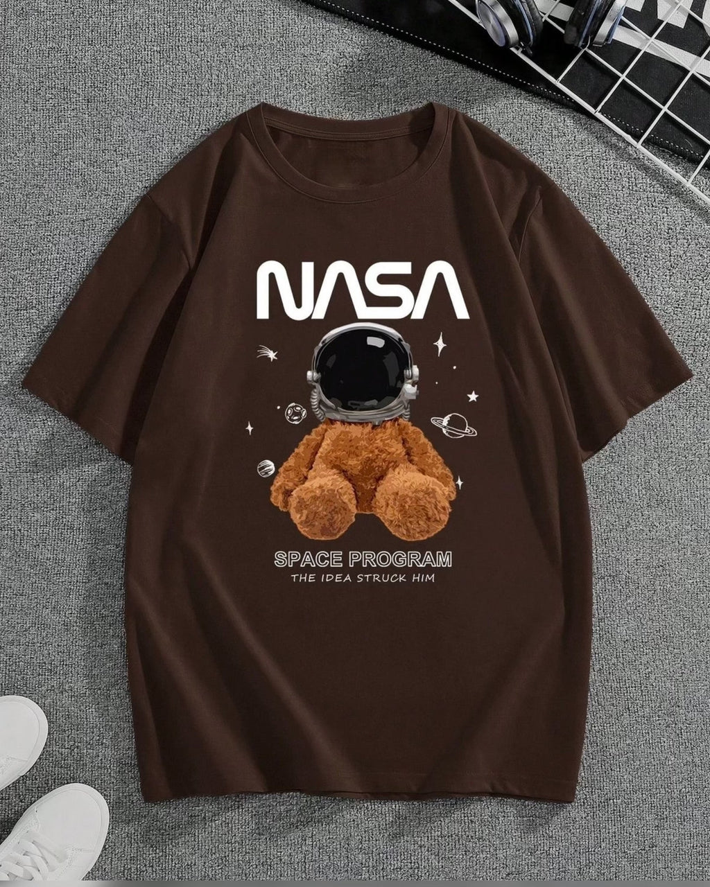 Nasa Graphic Drop Shoulder Oversized T-shirt Brown