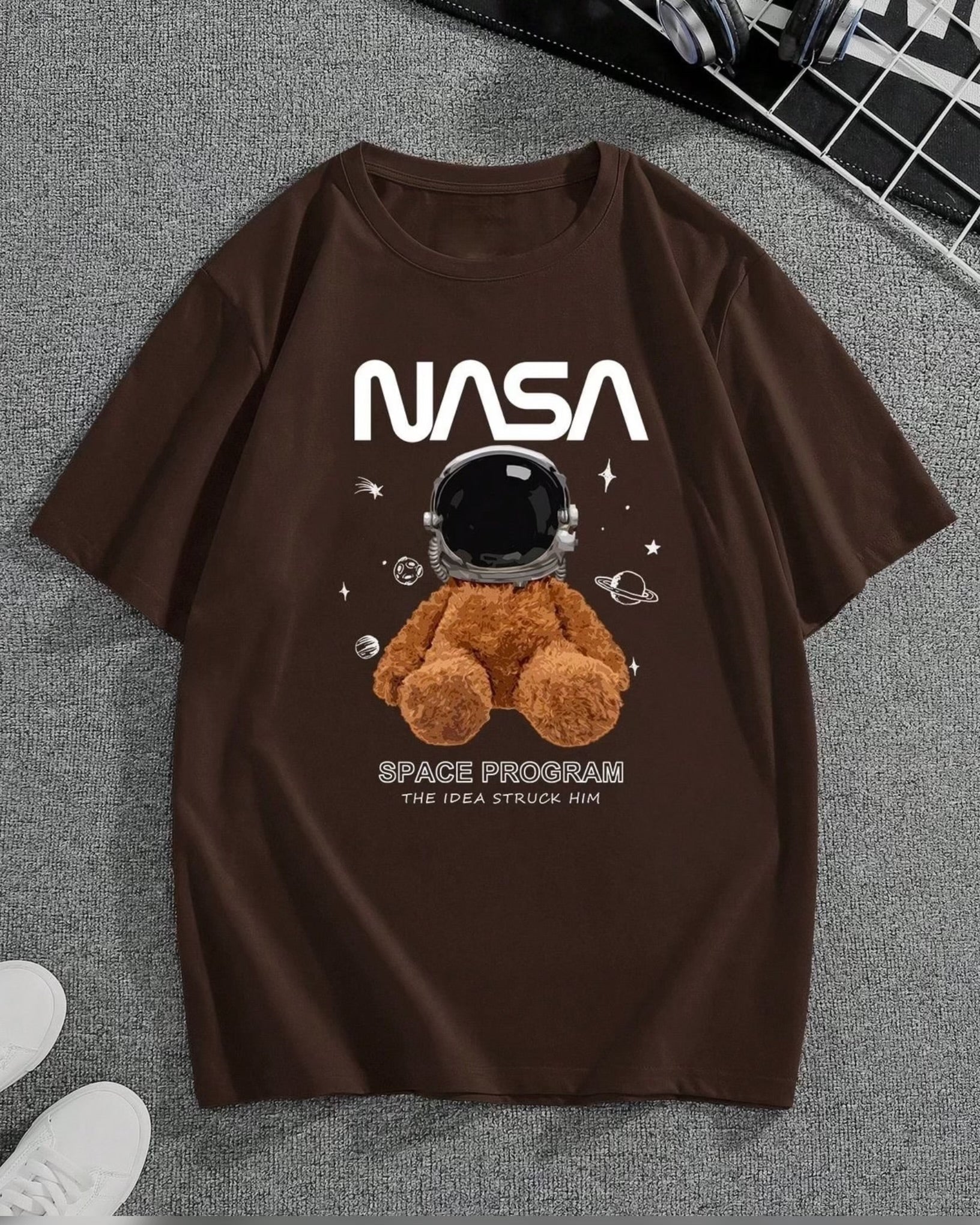 Nasa Graphic Drop Shoulder Oversized T-shirt Brown