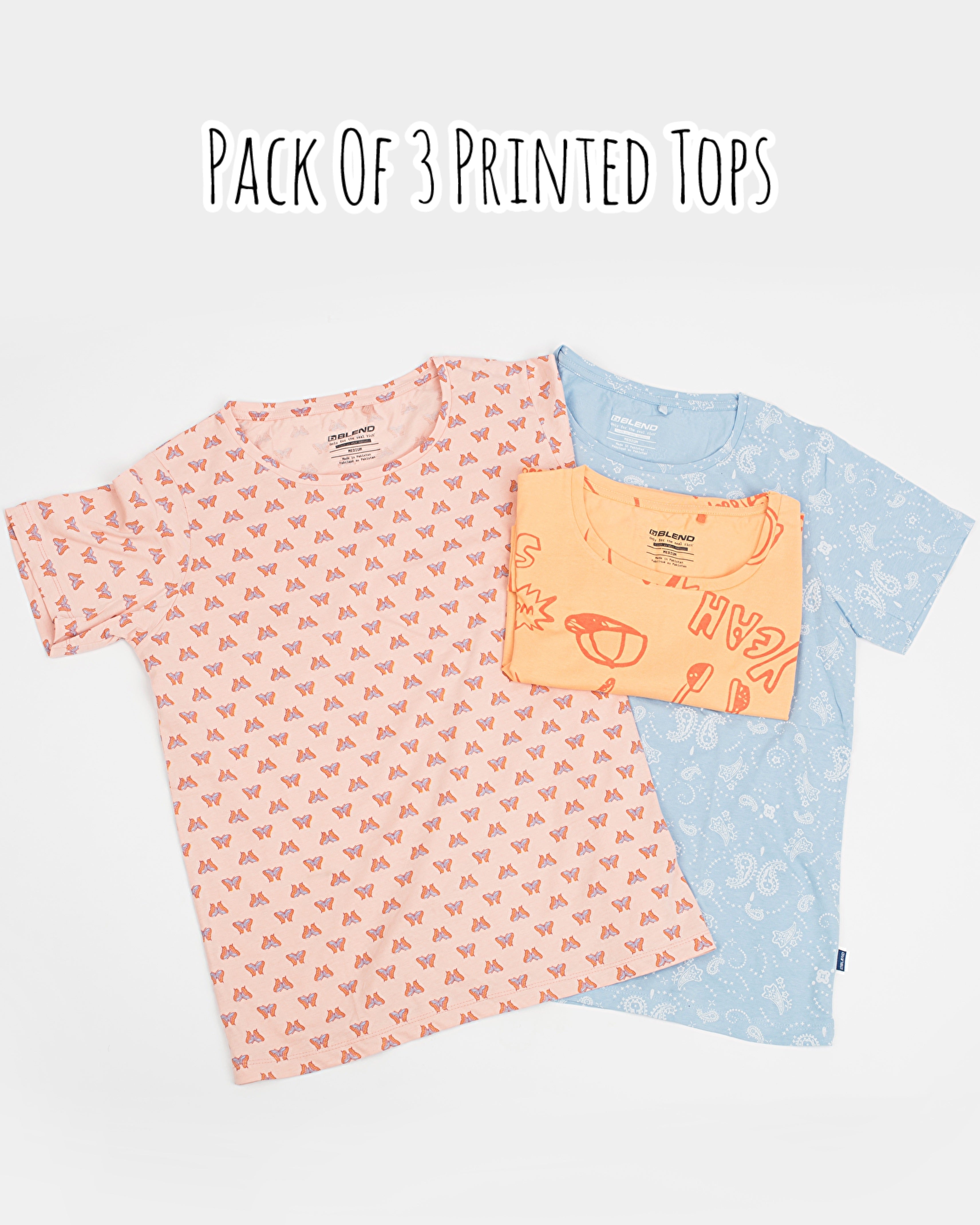 Pack Of 3 Printed Short Sleeve Tops Combo-1