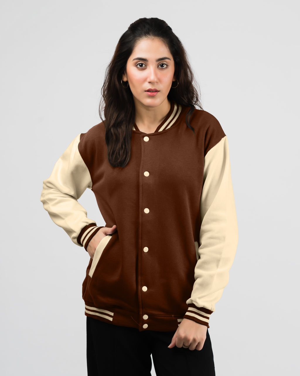 Women's Button Down Baseball Varsity Bomber Jacket