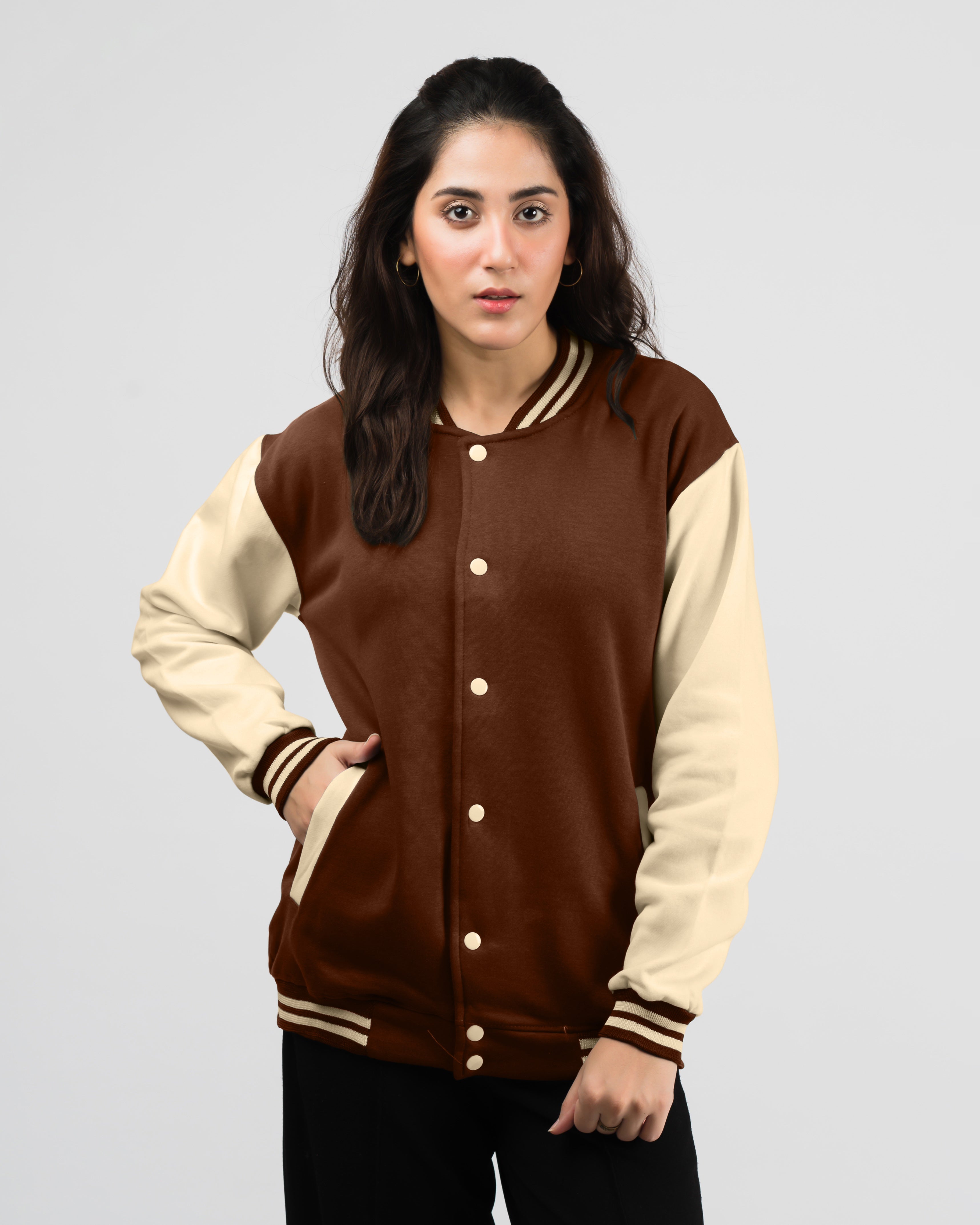 Women's Button Down Baseball Varsity Bomber Jacket