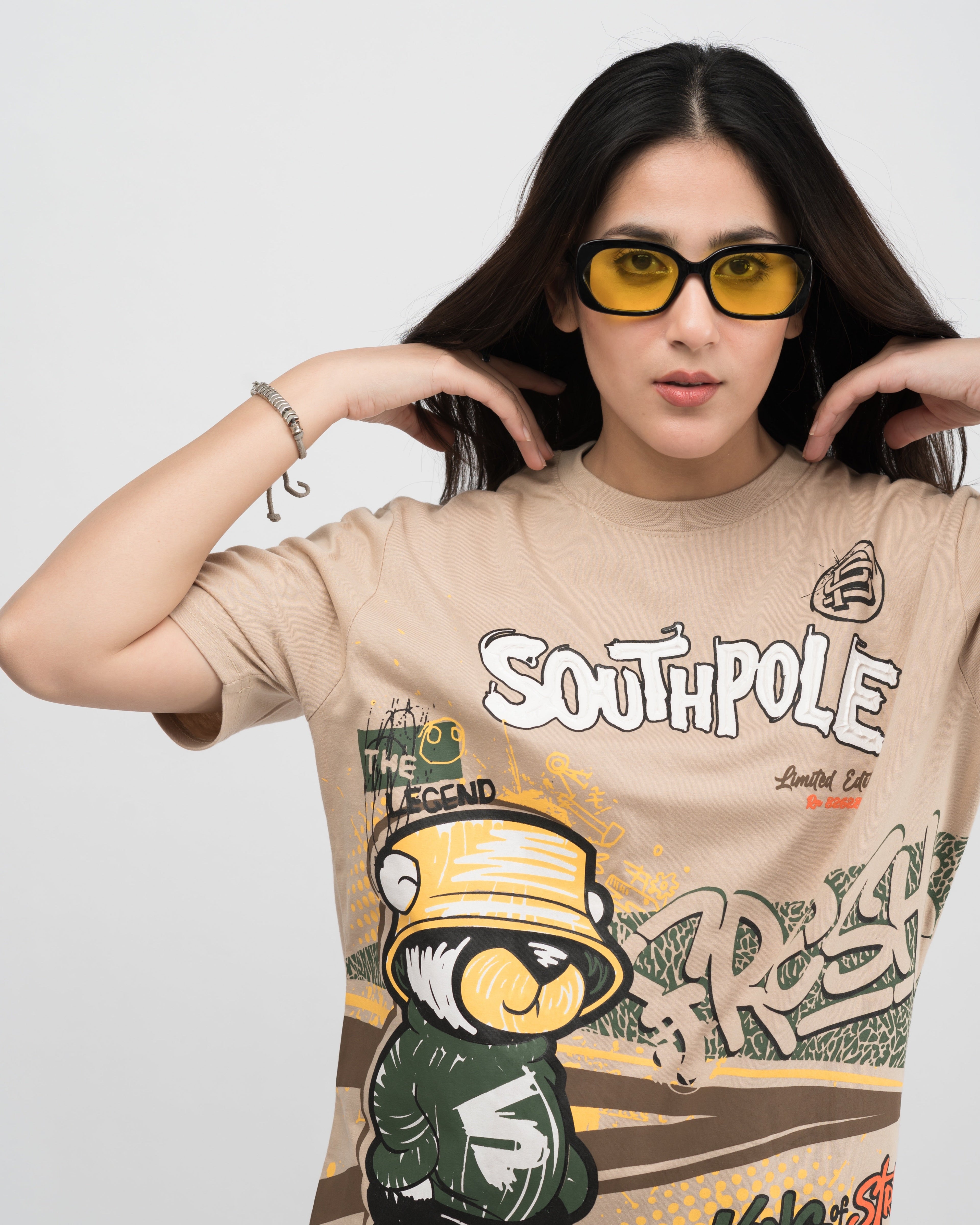SouthPole Bear Graphic Drop Shoulder Oversized T-shirt