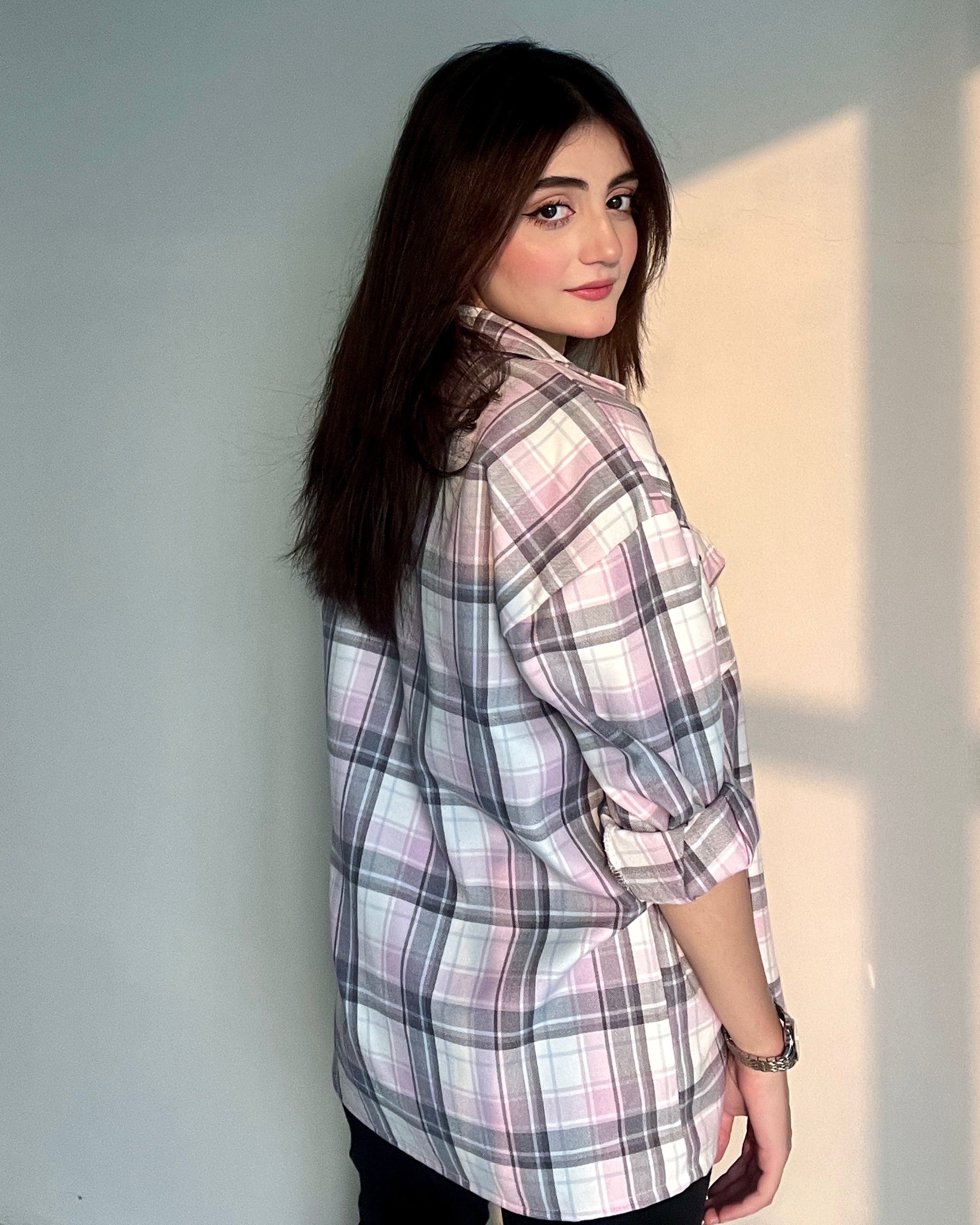 Fuscia Plaid Flannel Oversized Shacket