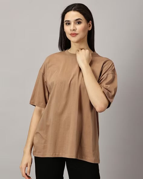 Womens Basic Oversized Drop Shoulder Tee Coffee