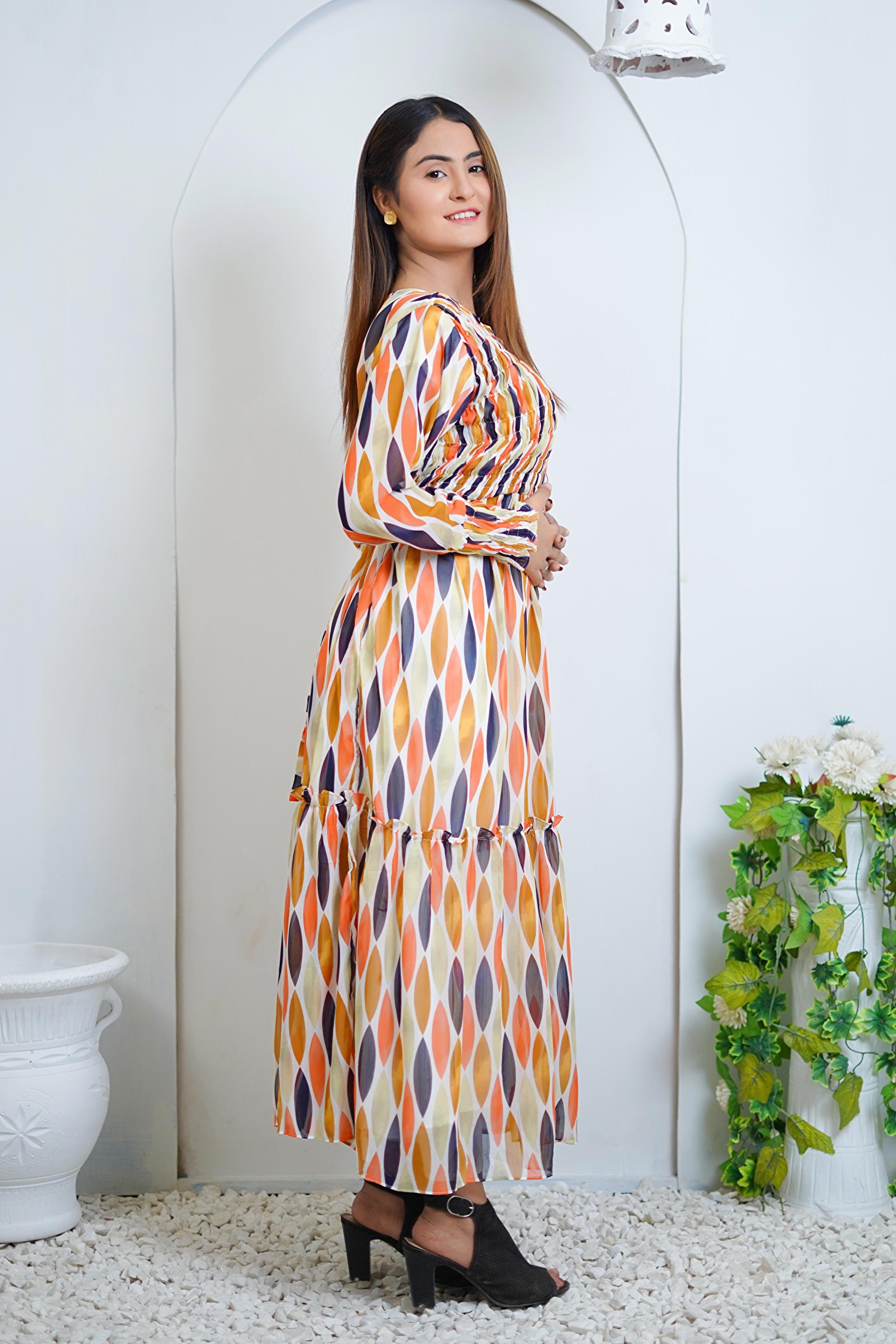 Abstract Printed Lawn Maxi Dress