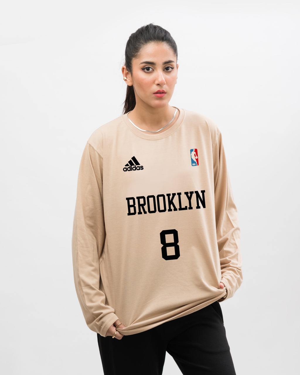 NBA Brooklyn Team Graphic Long Sleeve Oversized Shirt