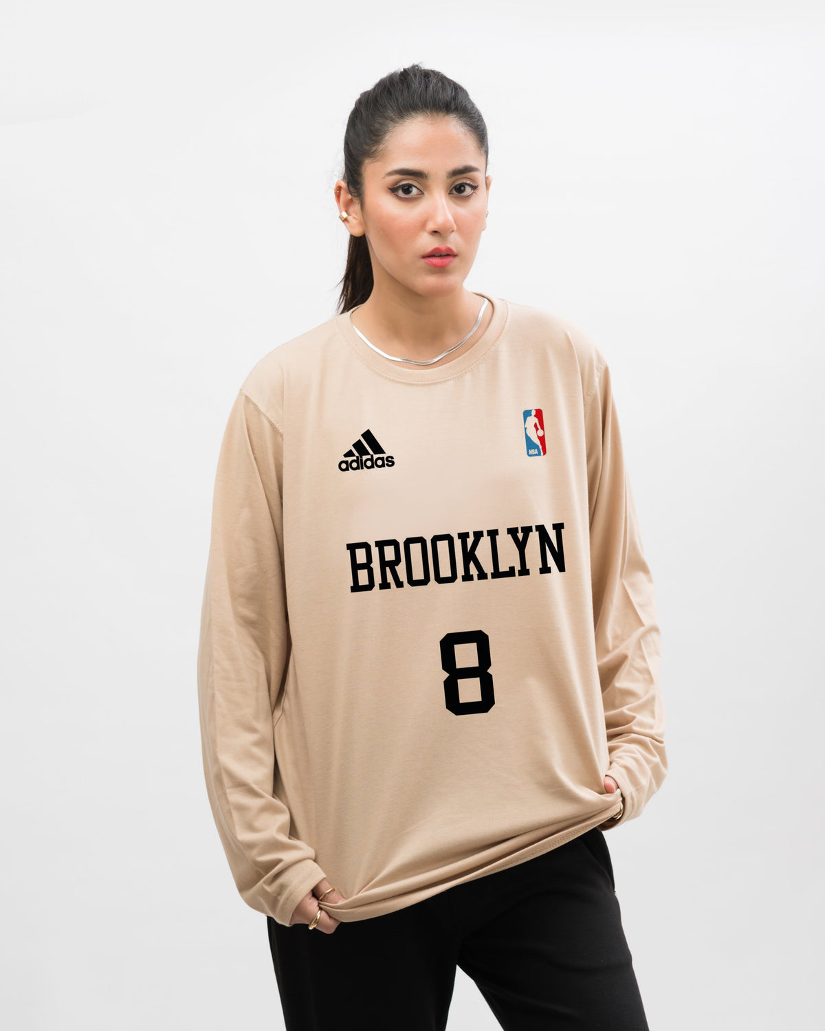 NBA Brooklyn Team Graphic Long Sleeve Oversized Shirt