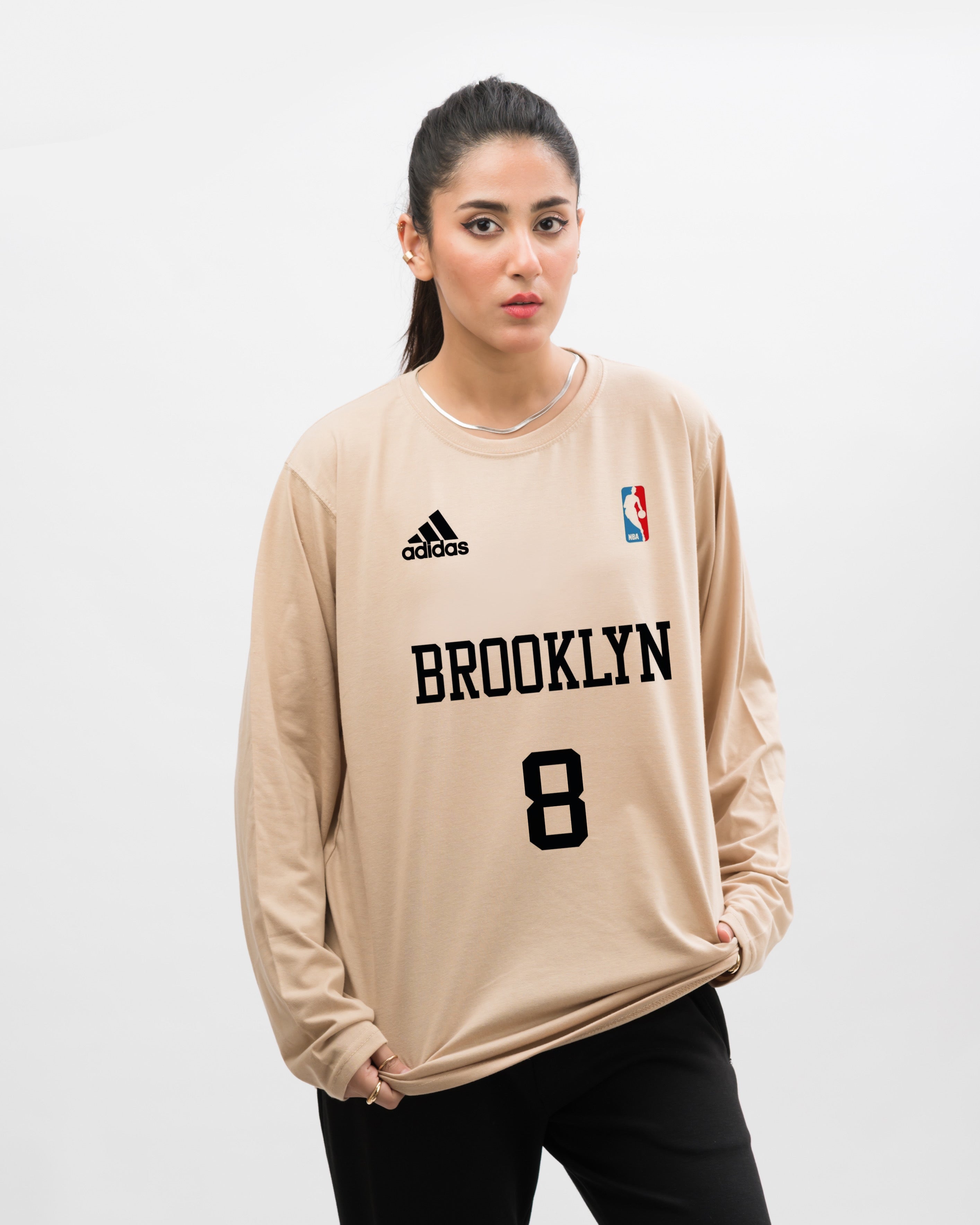 NBA Brooklyn Team Graphic Long Sleeve Oversized Shirt
