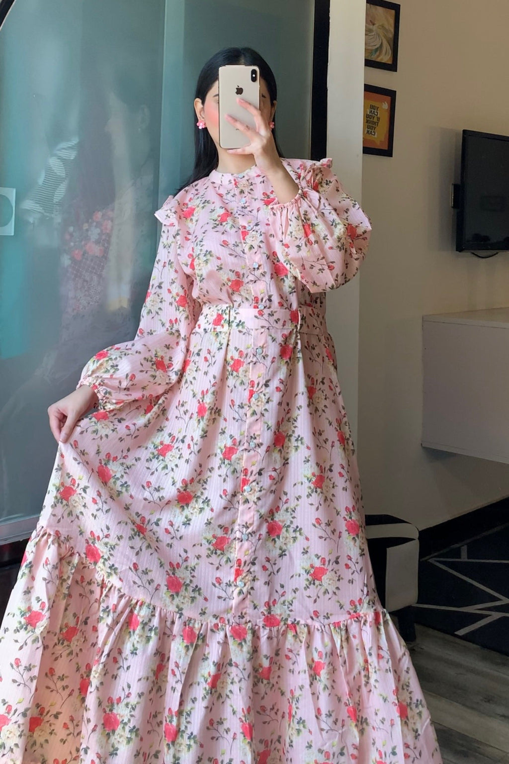 Pink Rose Floral Long Maxi Dress