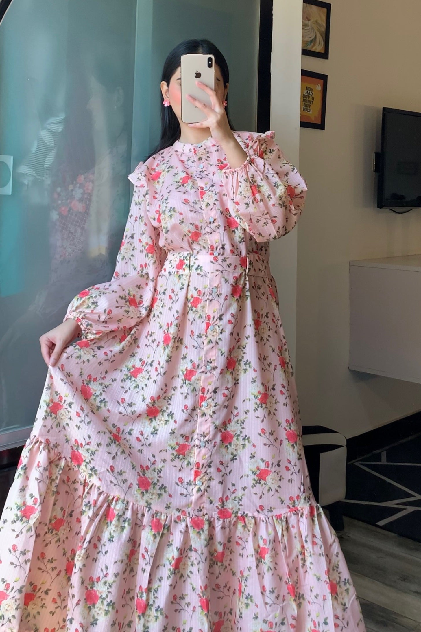 Pink Rose Floral Long Maxi Dress