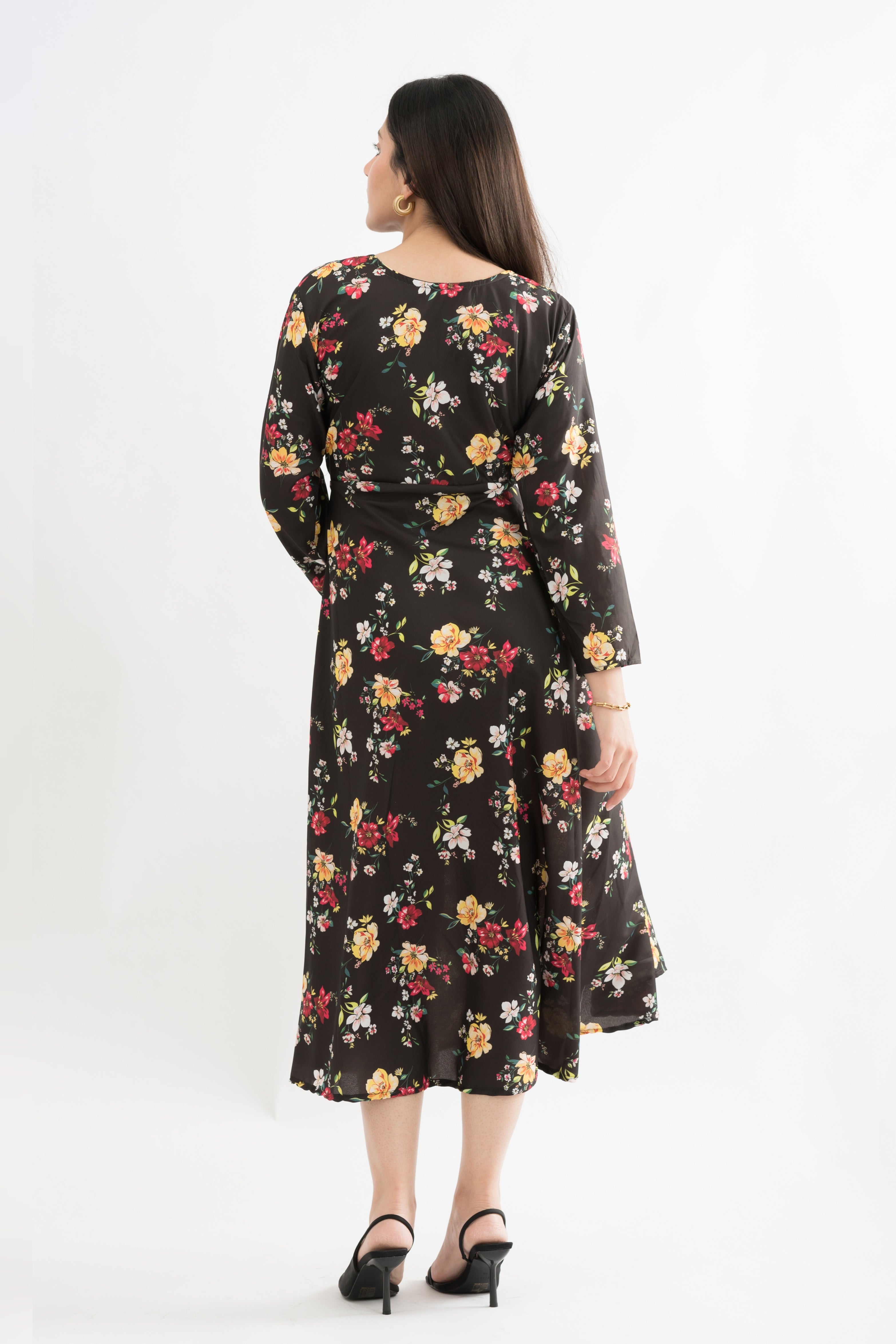 Midnight Blossom Floral Printed Lawn Maxi Dress