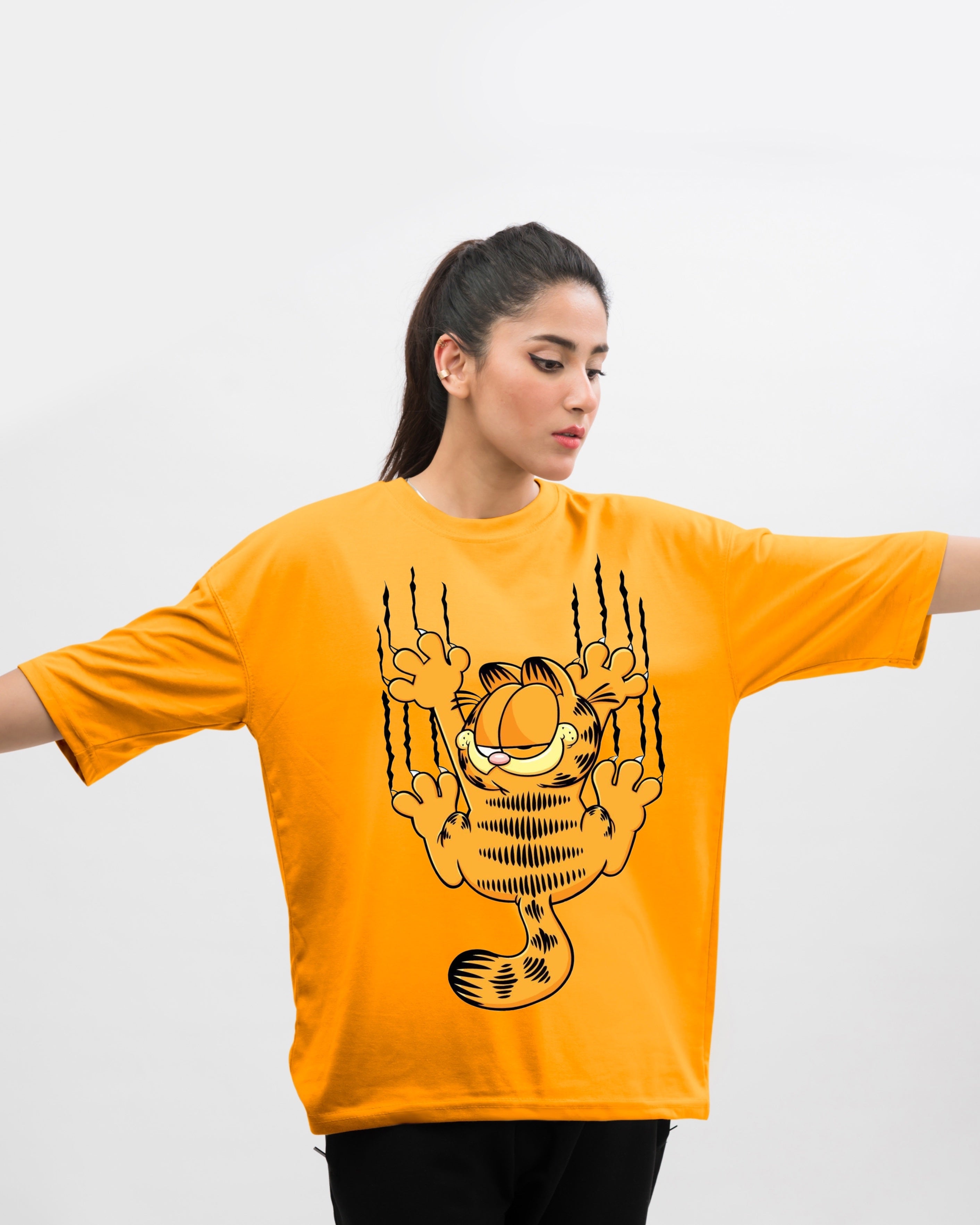 Garfield Graphic Drop Shoulder Oversized Tee Yellow