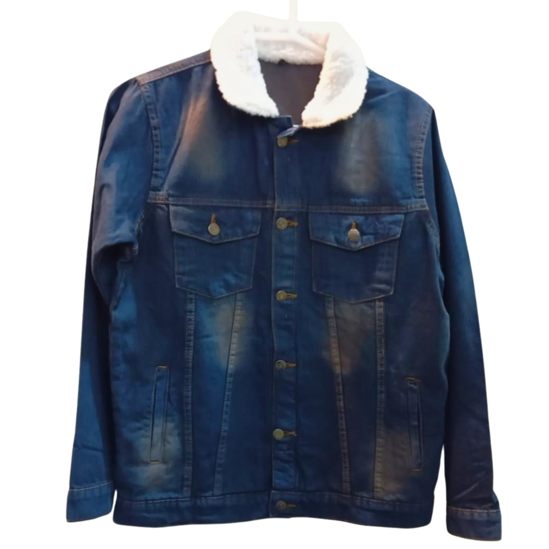 Midnight Carbon Blue Sherpa Denim Jacket