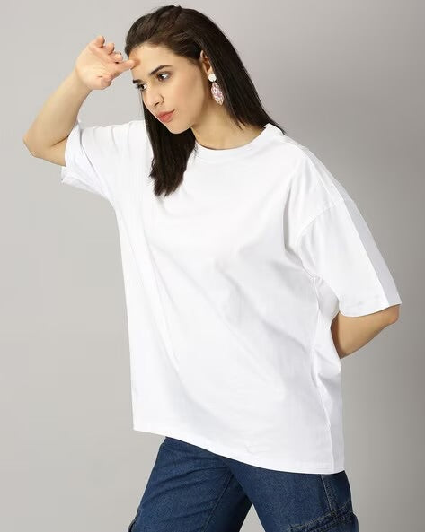 Womens Basic Oversized Drop Shoulder Tee White