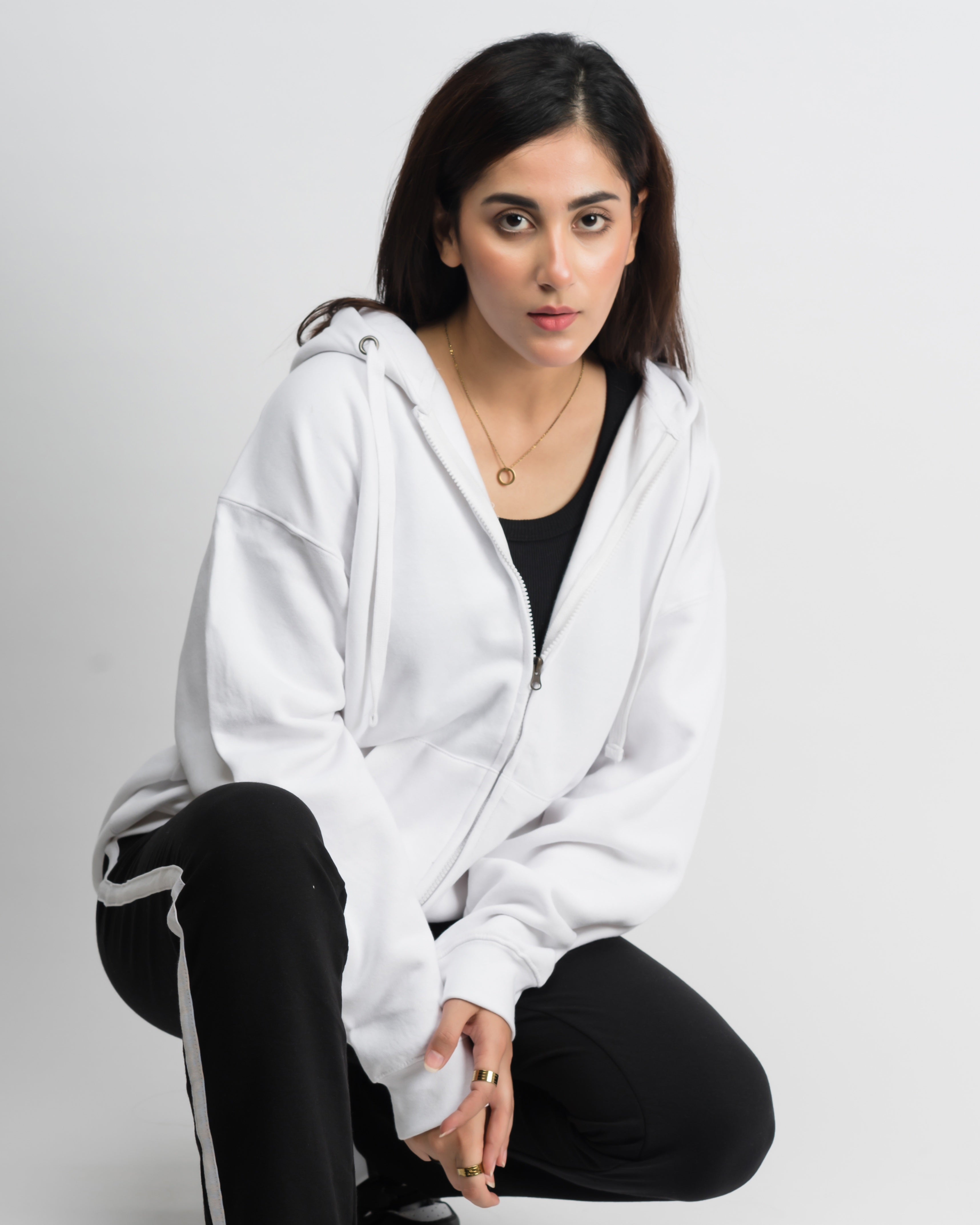 Classic White Pull Over Zipper Hood