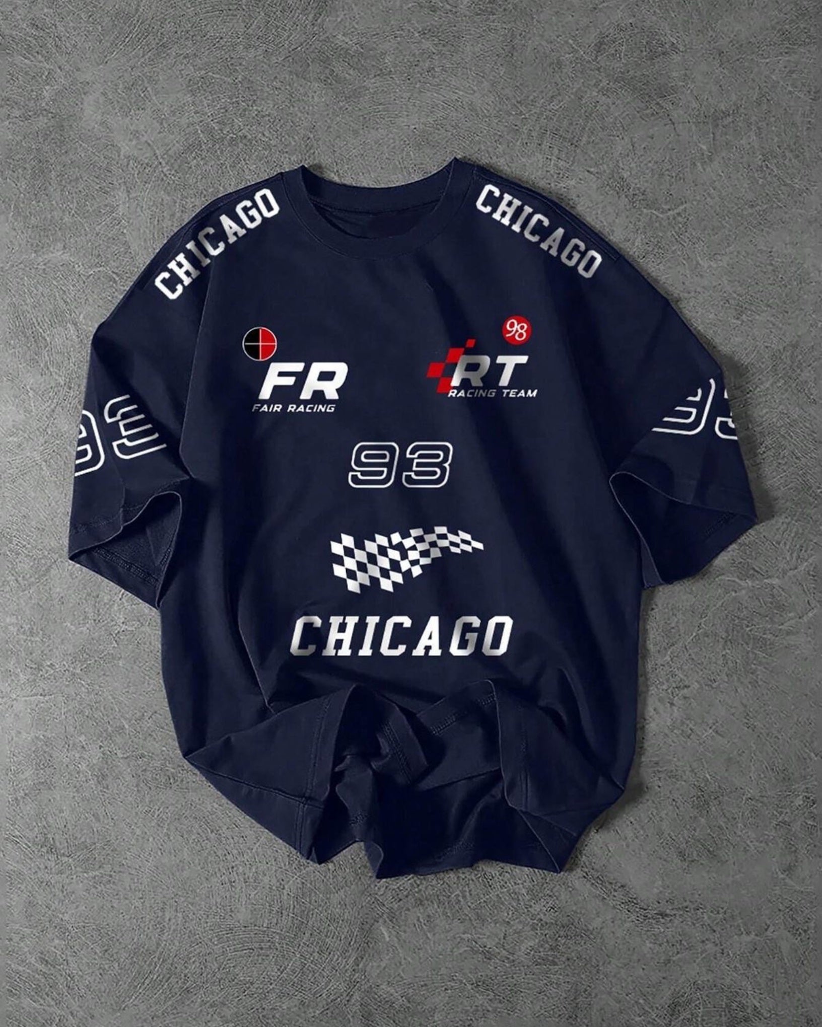 Team FR Chicago Graphic Drop Shoulder Oversized T-shirt Navy
