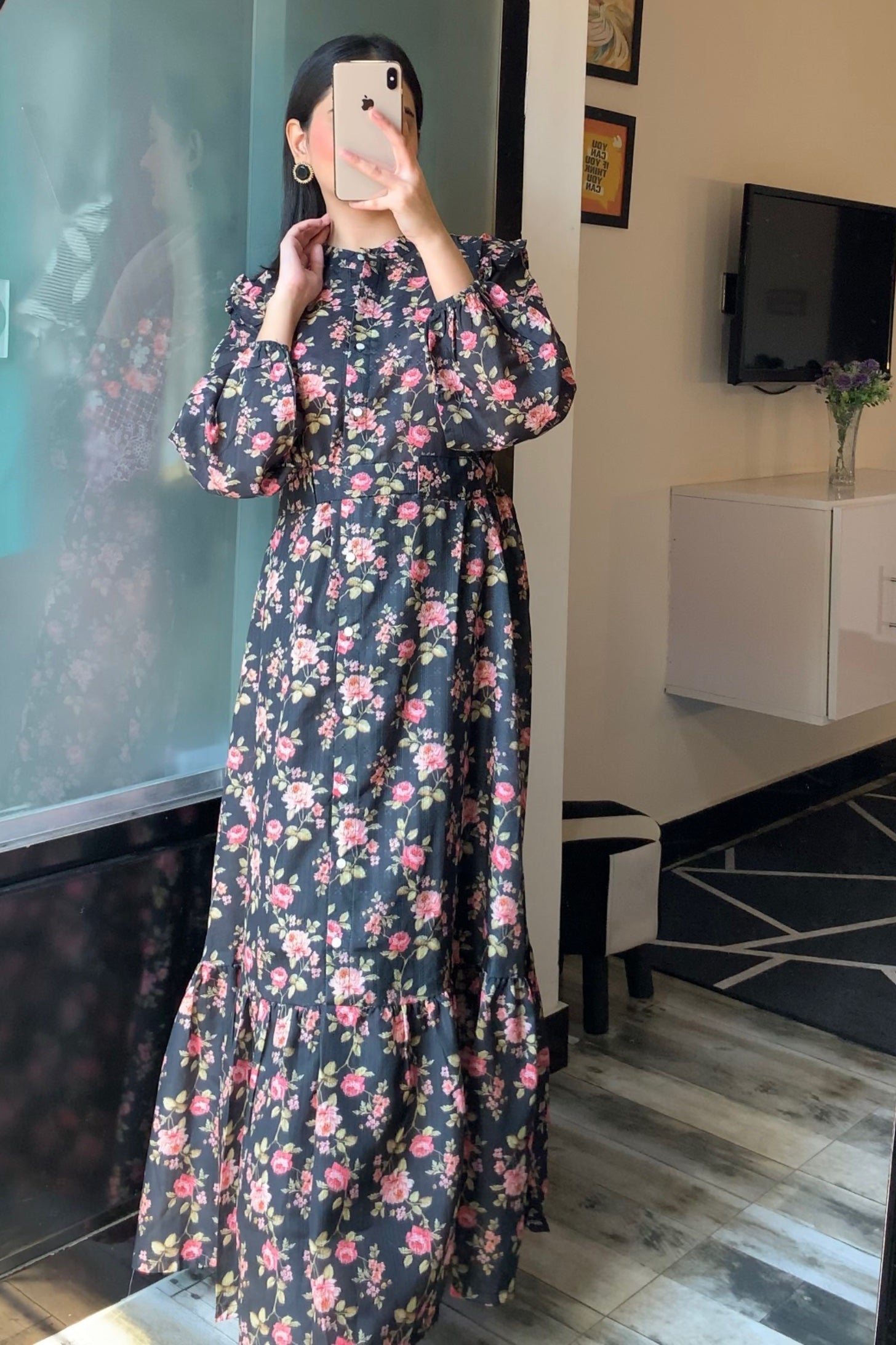 Ashlyn Black Floral Long Maxi Dress