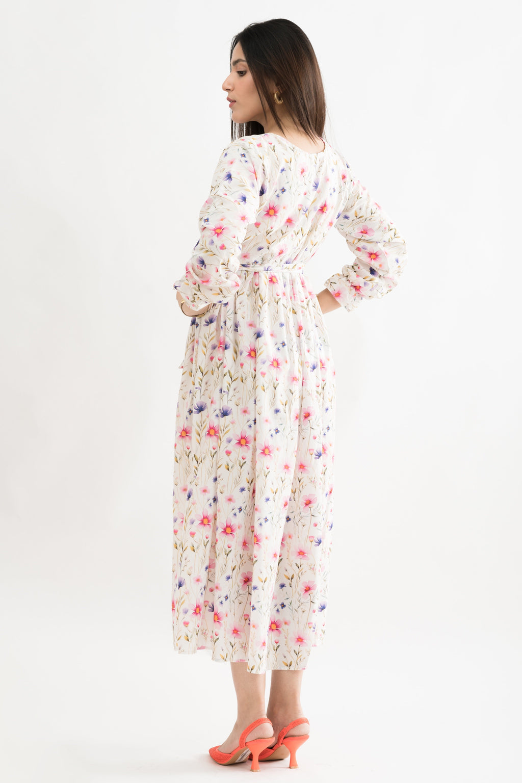 Lilly White Floral Printed Lawn Maxi Dress