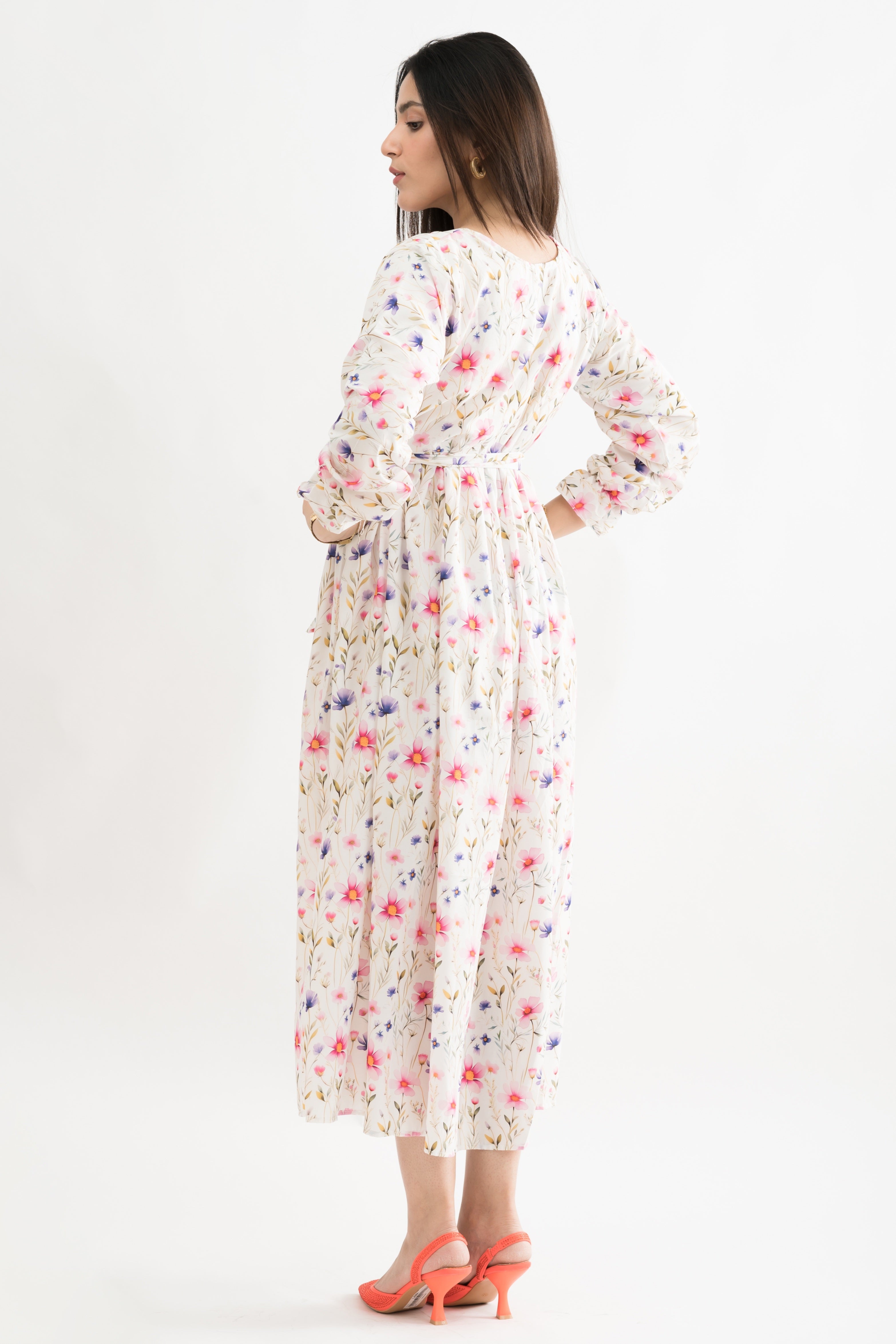 Lilly White Floral Printed Lawn Maxi Dress
