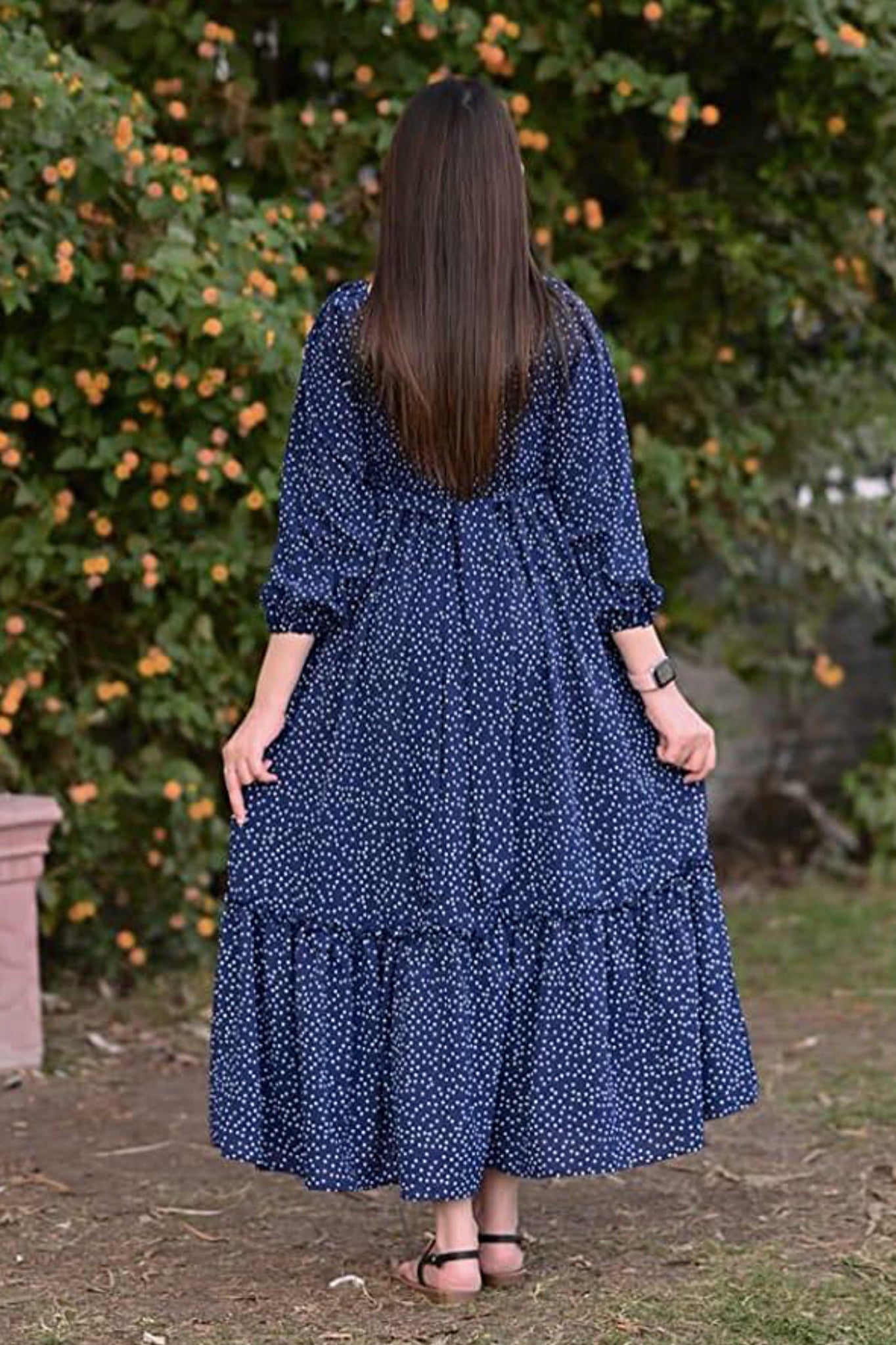 Blue Galaxy Mesh -  Chiffon Frock Dress ( Inner Attached )