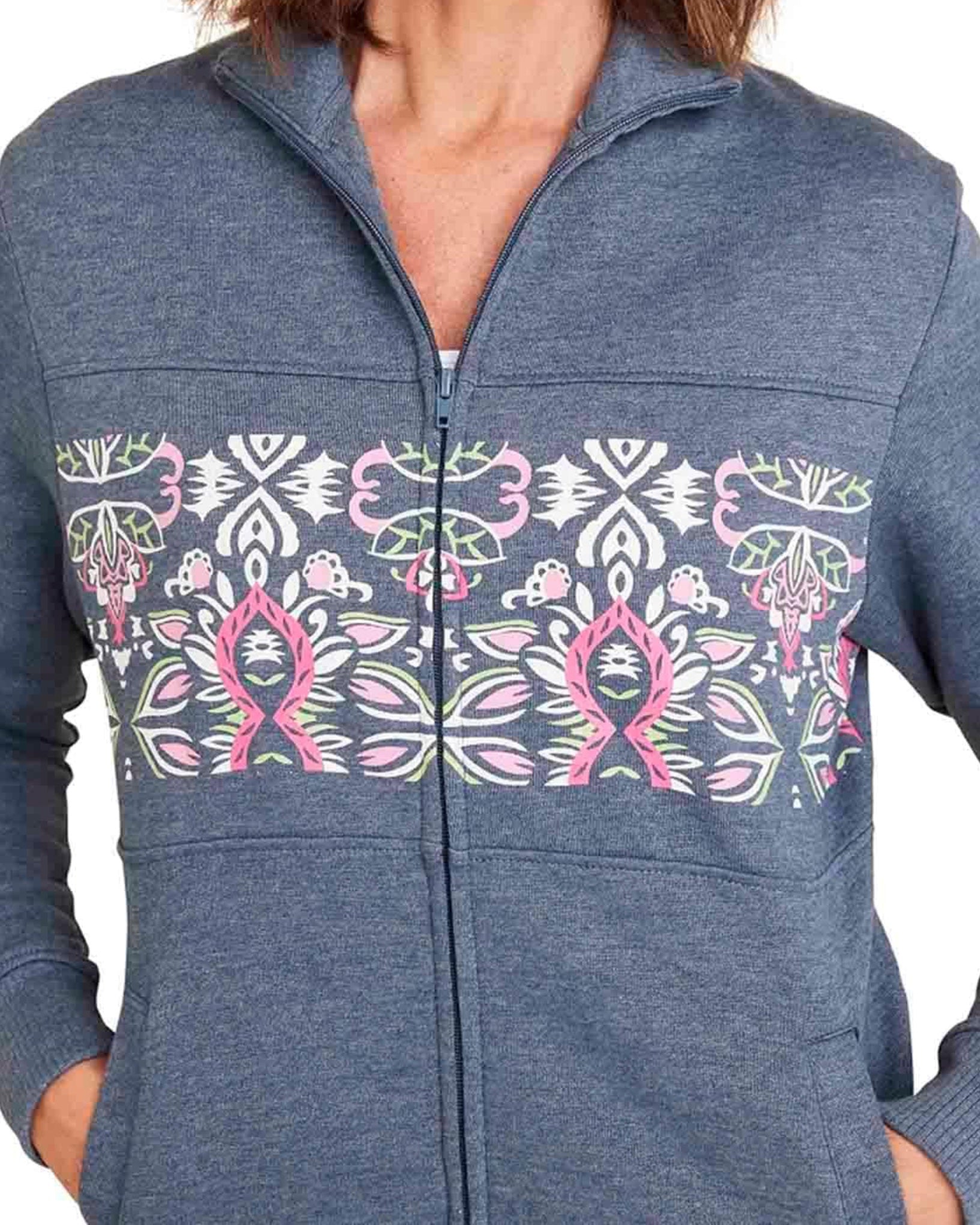 Mexican Mockneck Fleece Zipper Jacket Blue