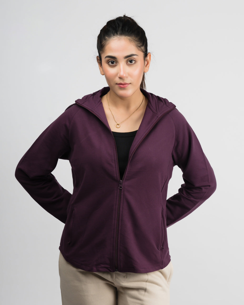 Classic Mock Neck Zipper Jacket Purple
