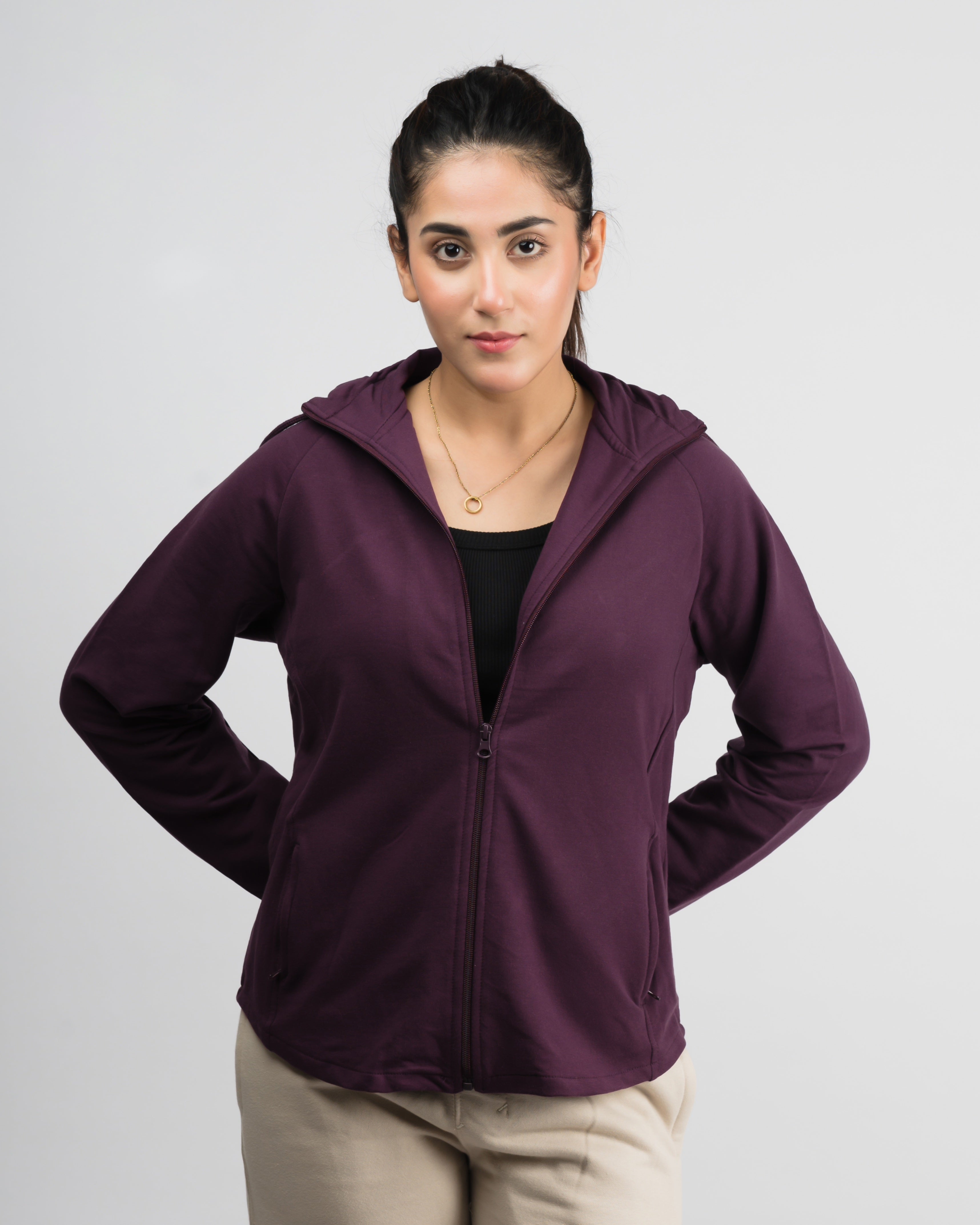Classic Mock Neck Zipper Jacket Purple