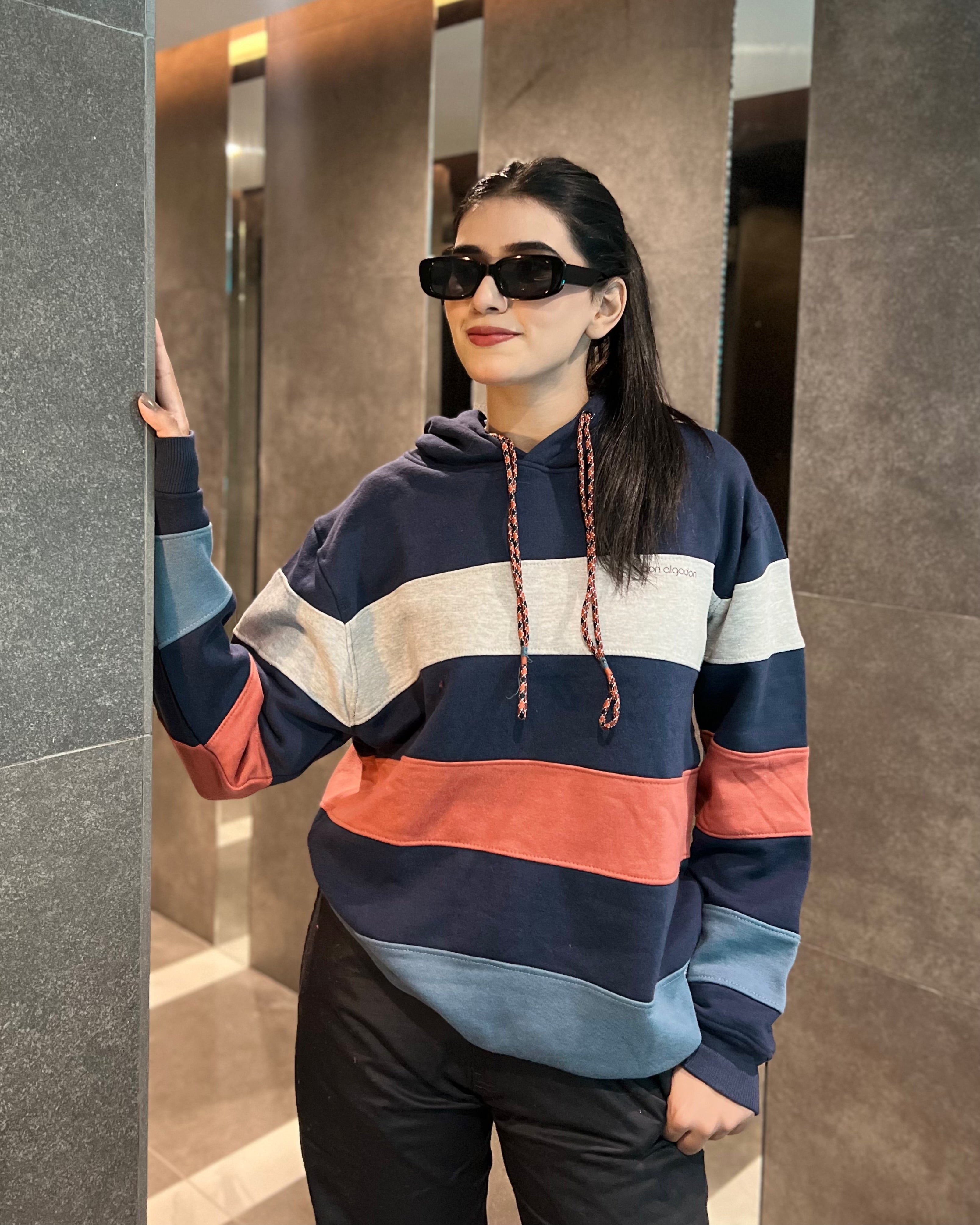 Polar Color Block Oversized Hoodie- Blue Splash