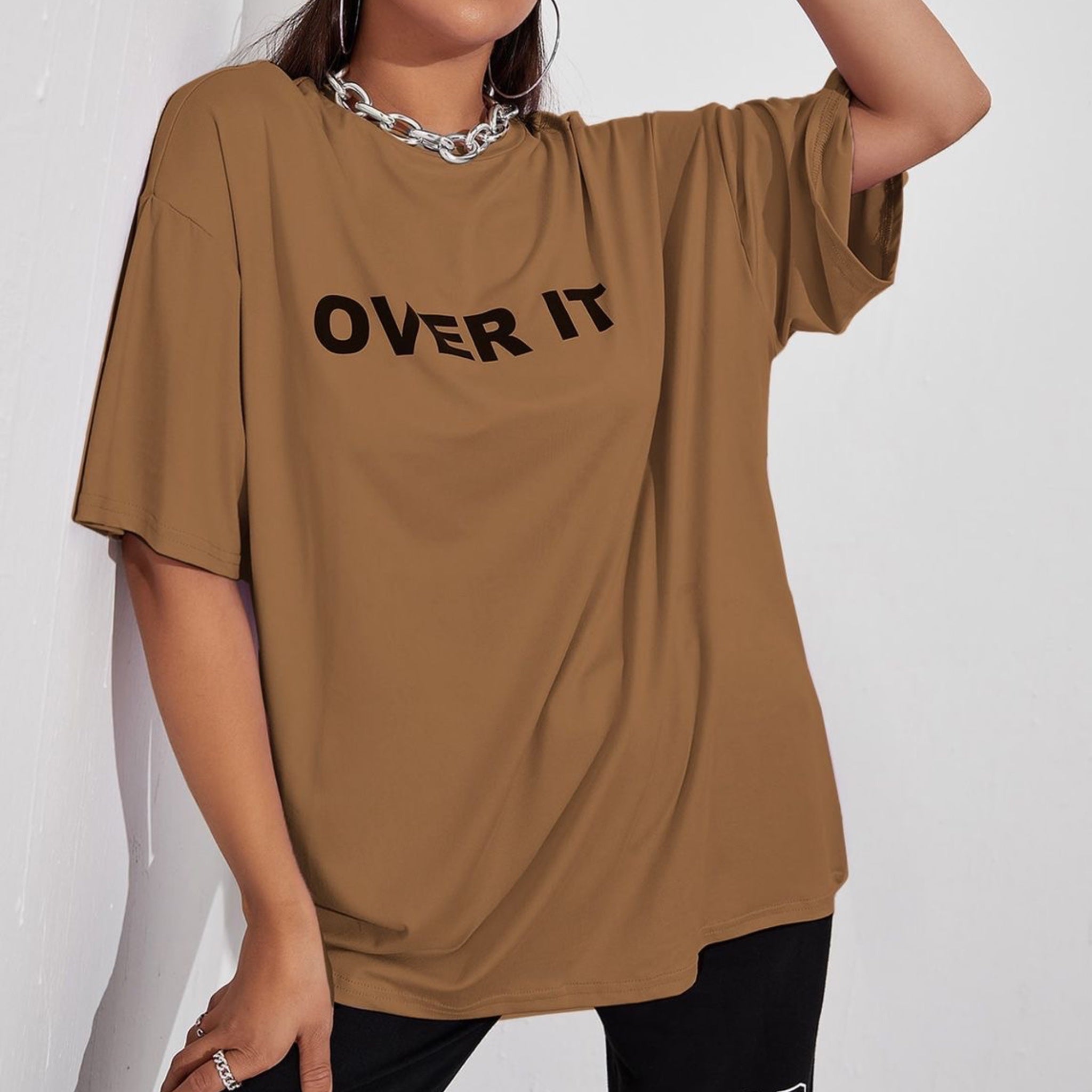 Over It Graphic Drop Shoulder Oversized Tee