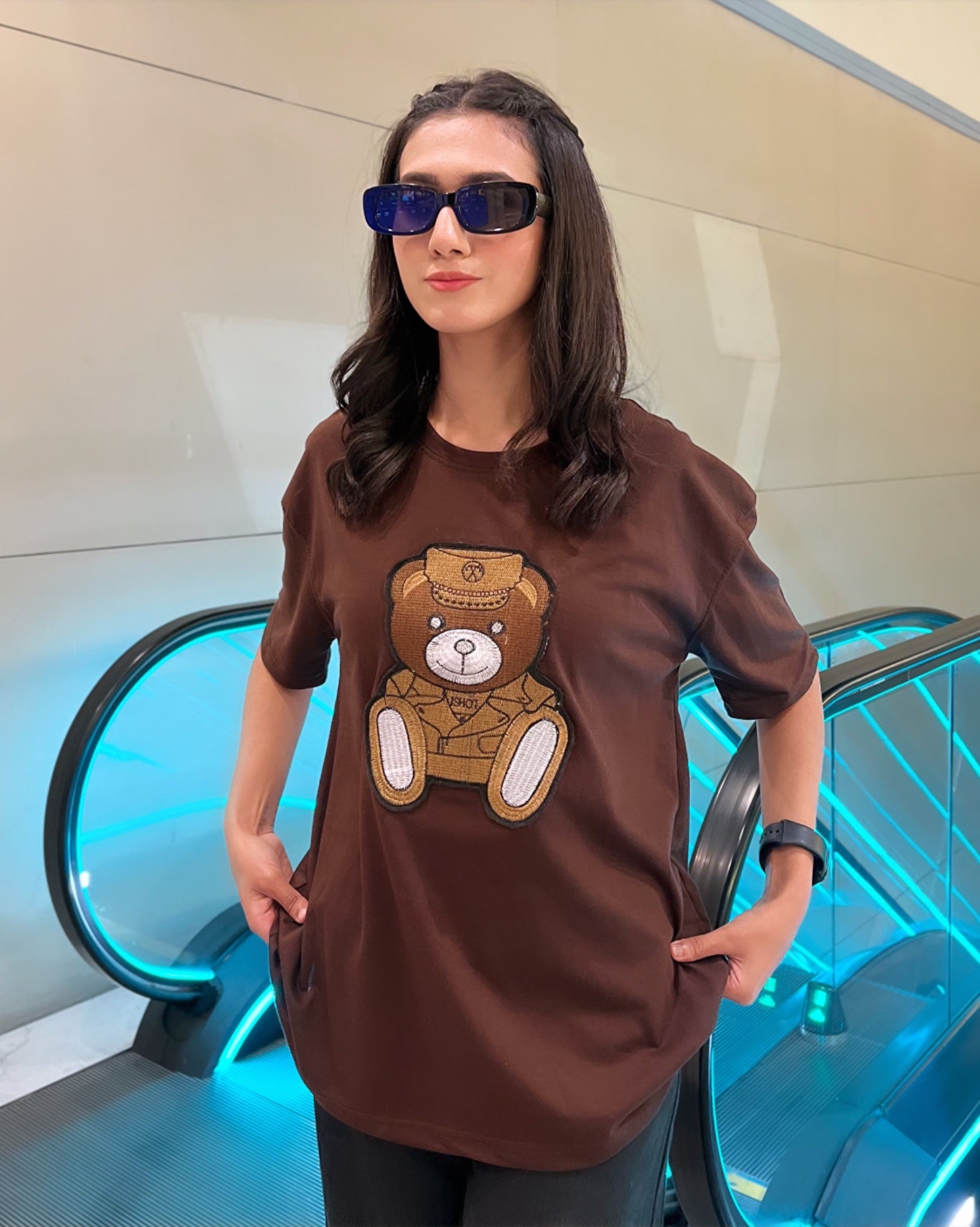 Moschino Bear Graphic Patched Drop Shoulder Oversized Tee