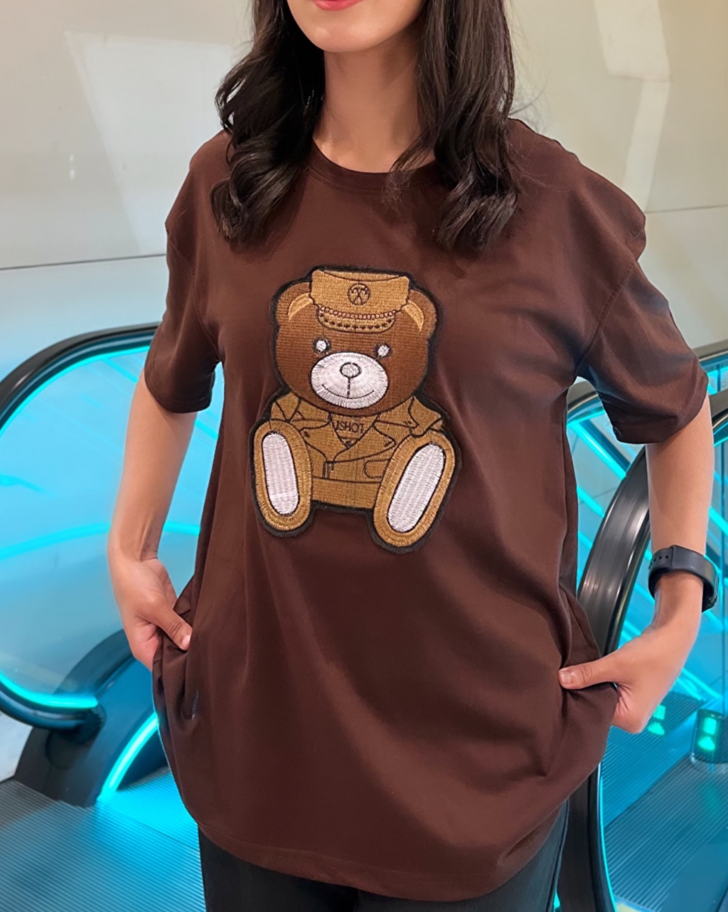 Moschino Bear Graphic Patched Drop Shoulder Oversized Tee