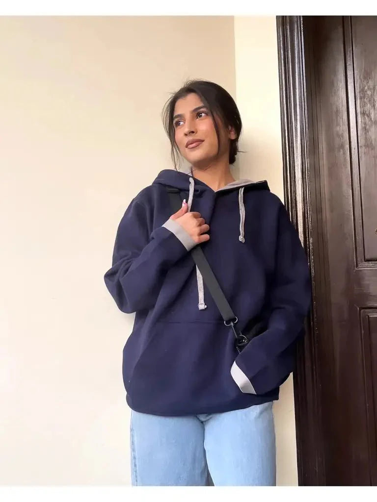 Oversized Contrast Drawstring Hoodie