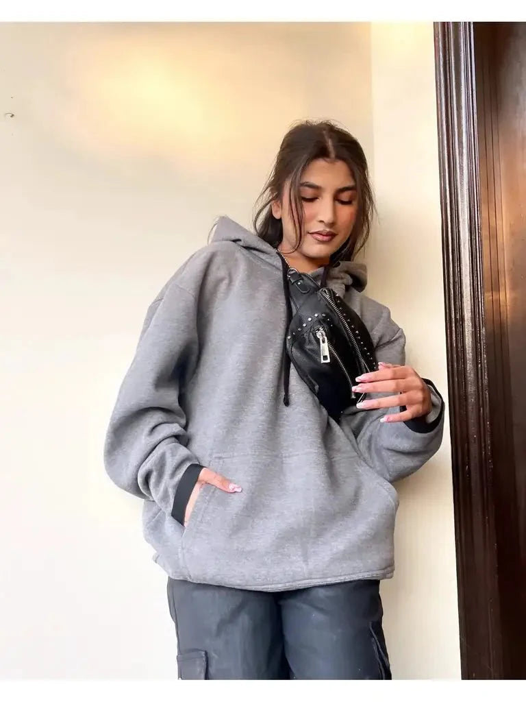 Oversized Contrast Drawstring Hoodie