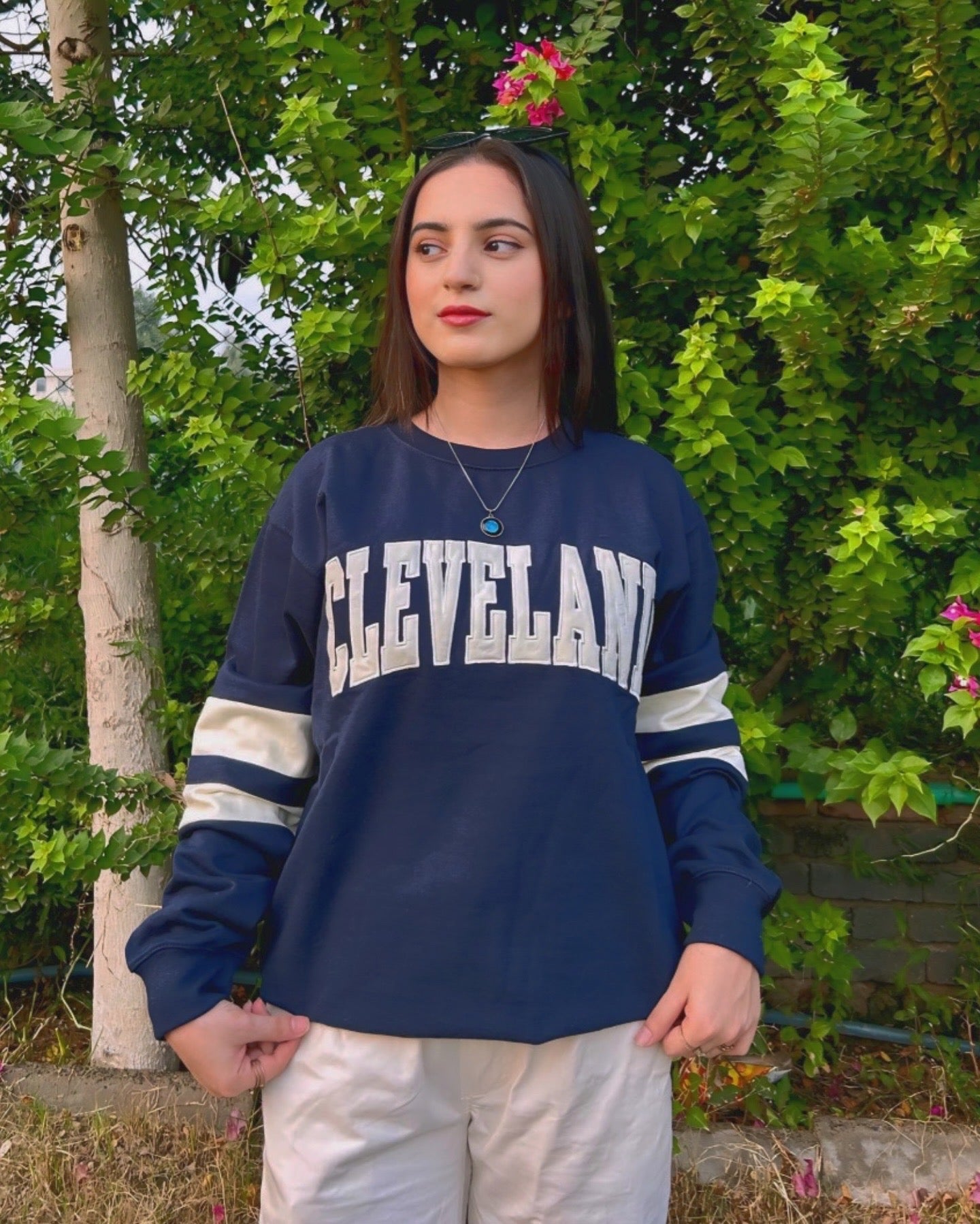 Cleveland Embroidered Contrast sleeve Sweatshirt
