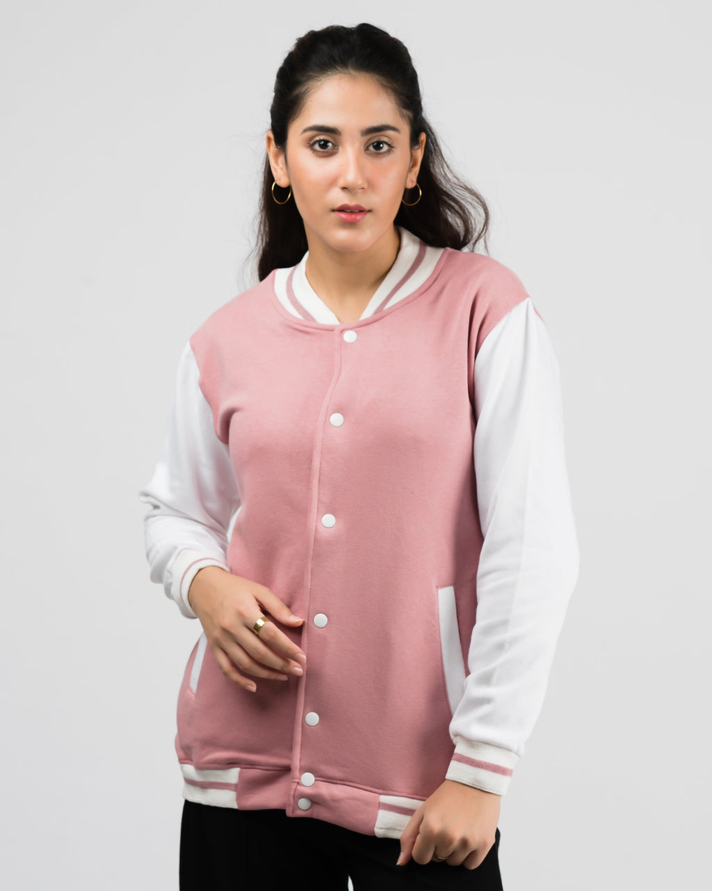 Women's Button Down Baseball Varsity Bomber Jacket