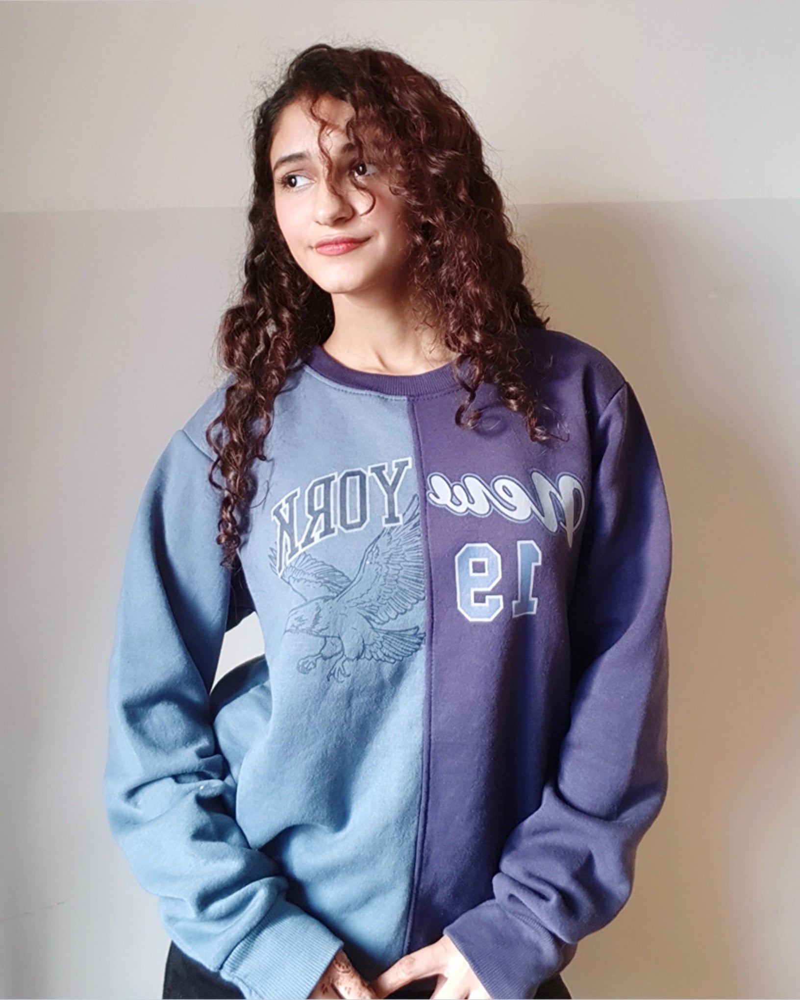 New York Spliced Sweatshirt Teal&Blue Split