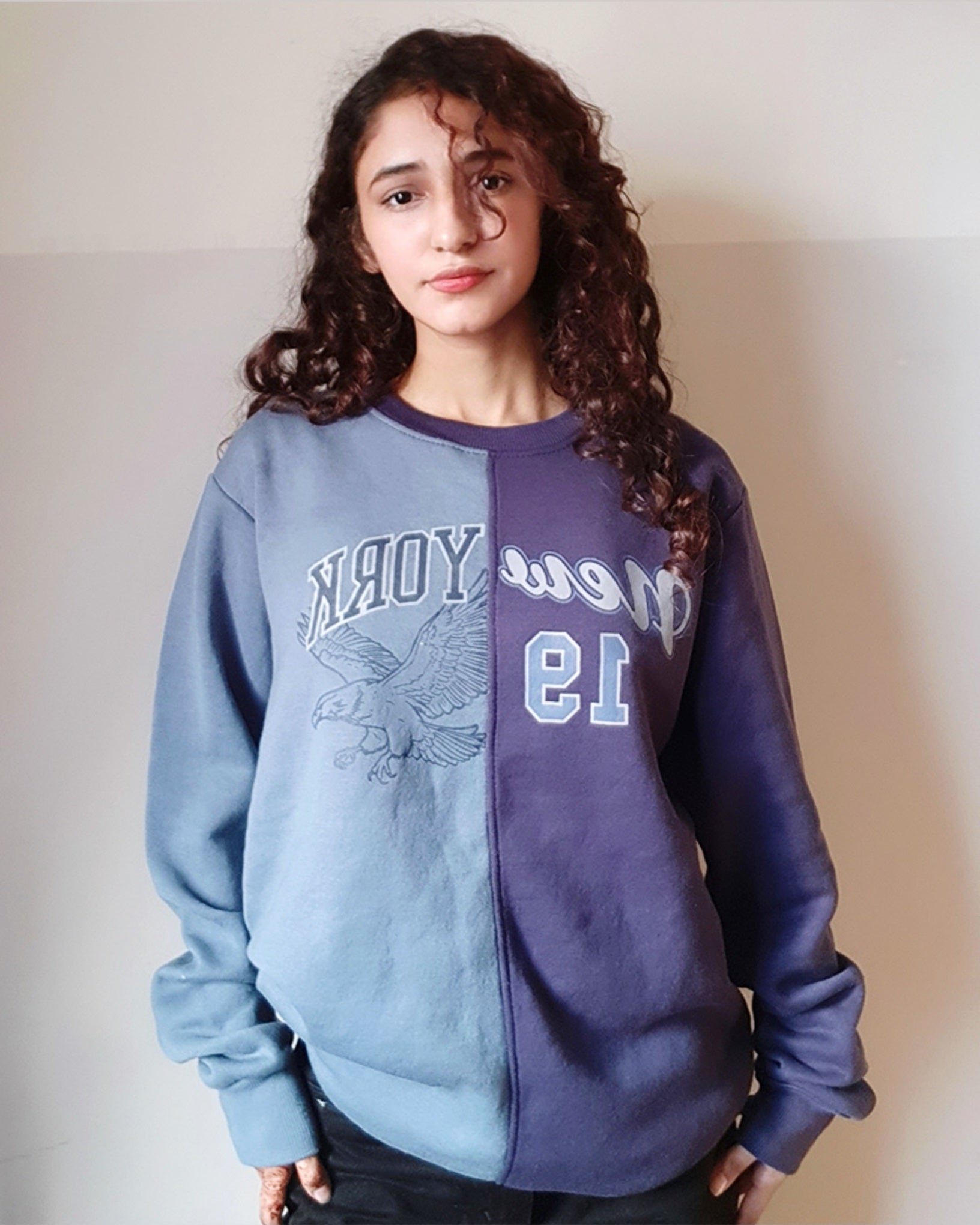 New York Spliced Sweatshirt Teal&Blue Split