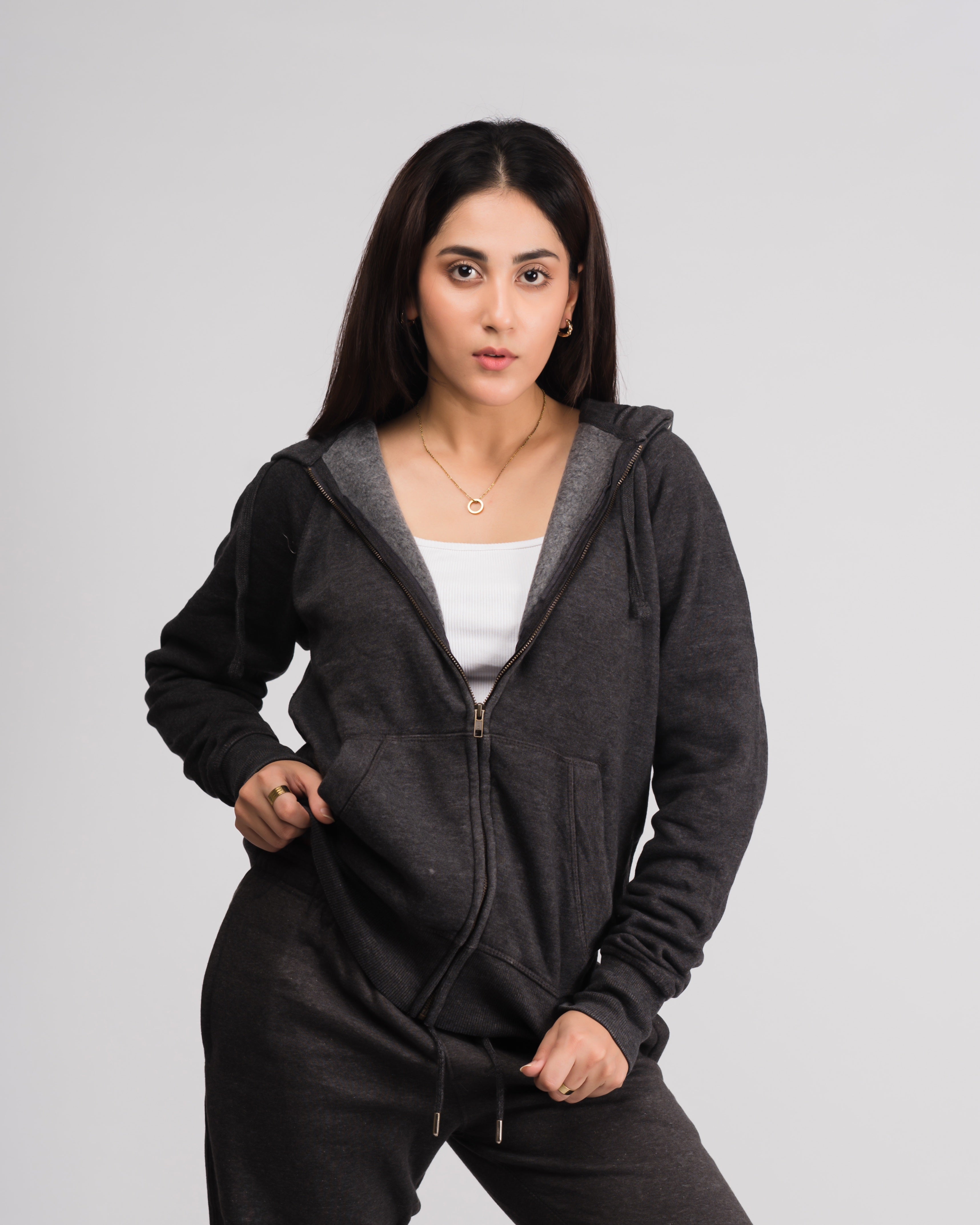 Classic Charcoal Pull Over Zipper Hood