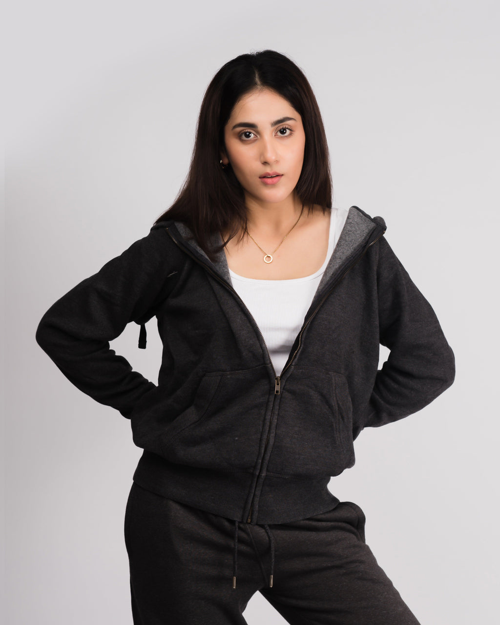 Classic Charcoal Pull Over Zipper Hood