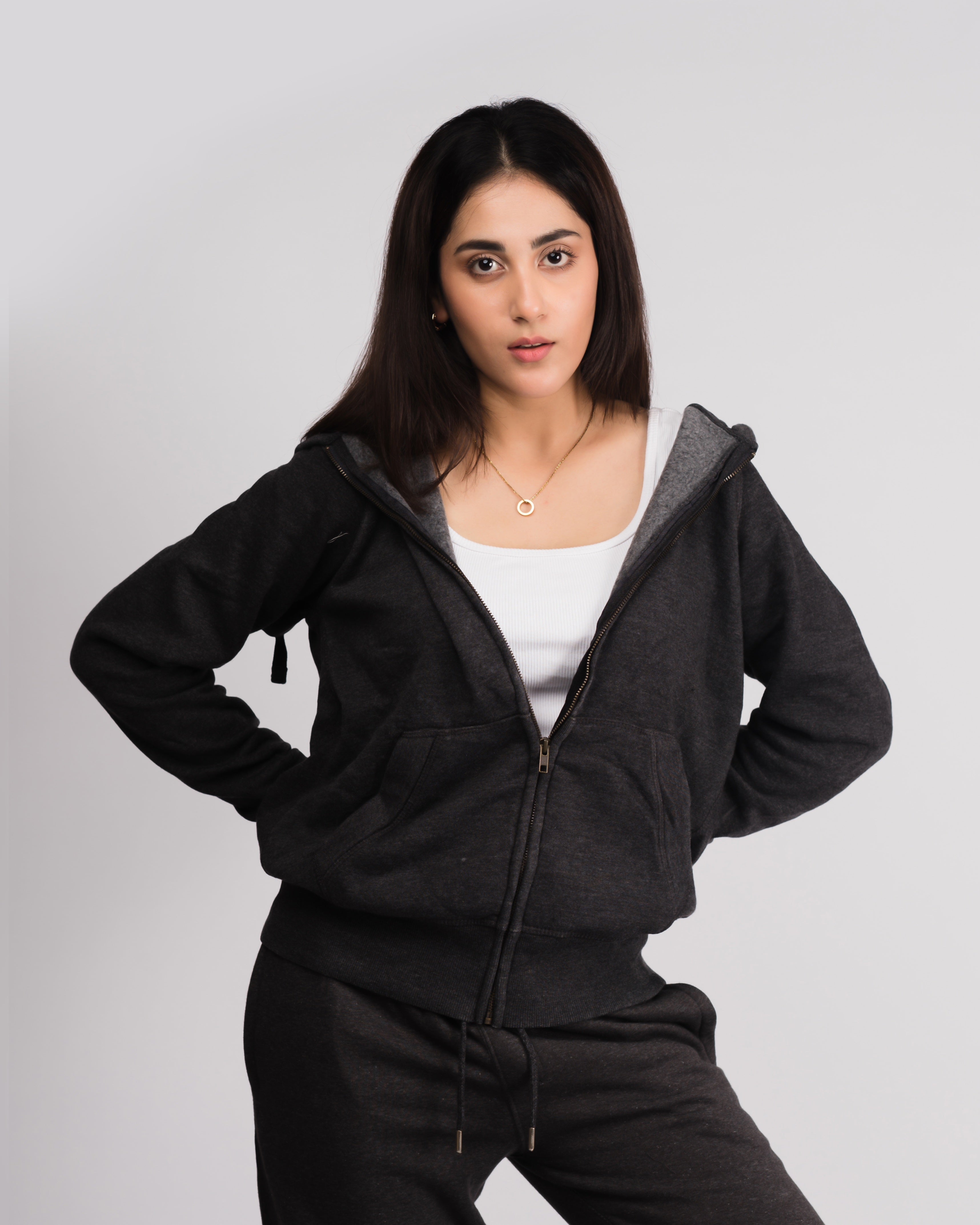 Classic Charcoal Pull Over Zipper Hood